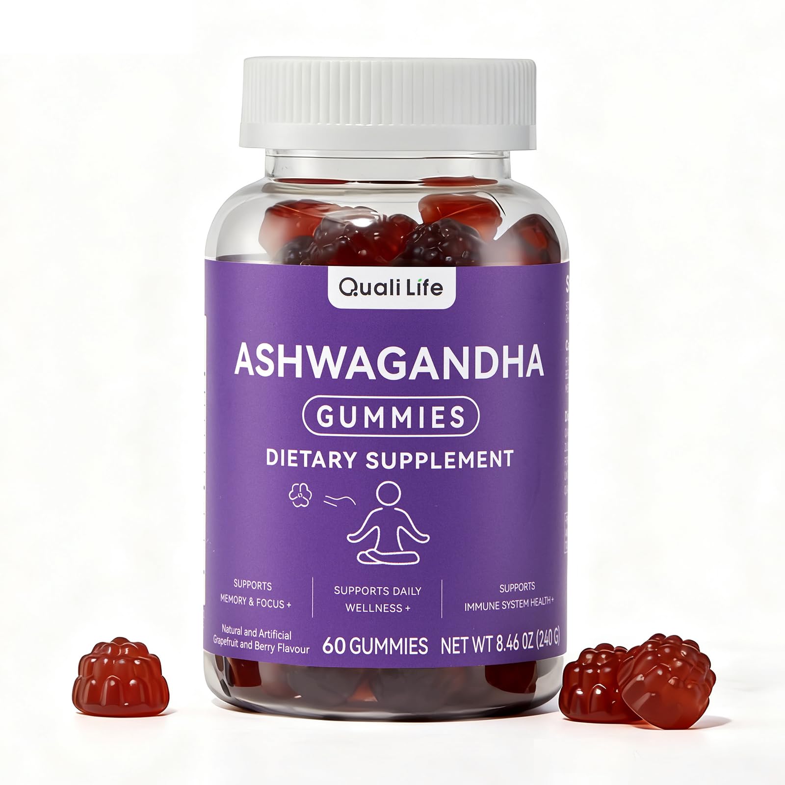 QualiLife Ashwagandha Gummies for Relax & Cortisol Support – High Strength Root Extract with Cranberry & Chaste Tree, Grapefruit & Berry Flavour – Vegan, Non-GMO, Gluten-Free – 60 Gummies (30 Days) QualiLifeAu supplements
