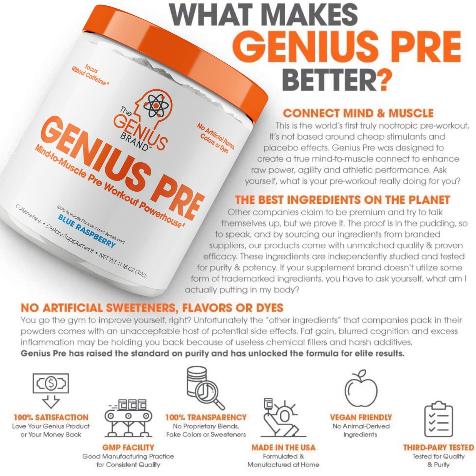 Genius Pre Workout Powder, Blue Raspberry - All-Natural Nootropic Pre-workout & Caffeine The Genius BrandAu supplements
