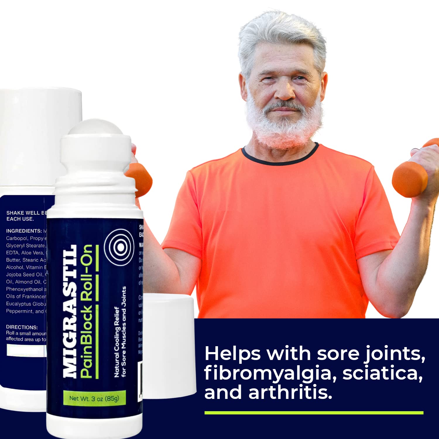 Basic Vigor Migrastil PainBlock Roll-On & Unscented Topical Magnesium Cream Bundle. Made in The USA. Basic VigorAu supplements