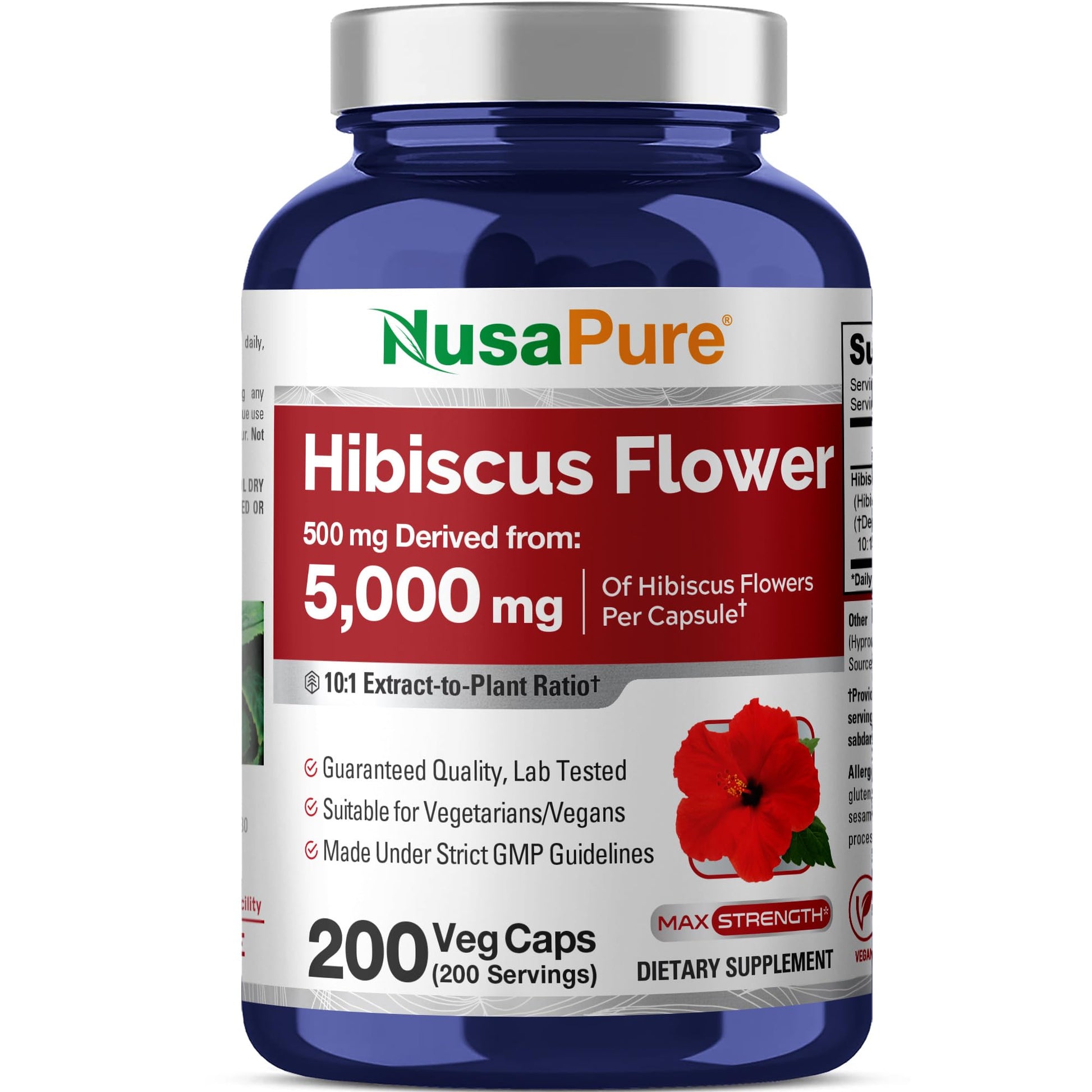 NusaPure Hibiscus Flower 10:1 Extract, 500 mg Equivalent to 5000mg 200 Vegetarian Caps (Non-GMO, Vegan) NusaPureAu supplements