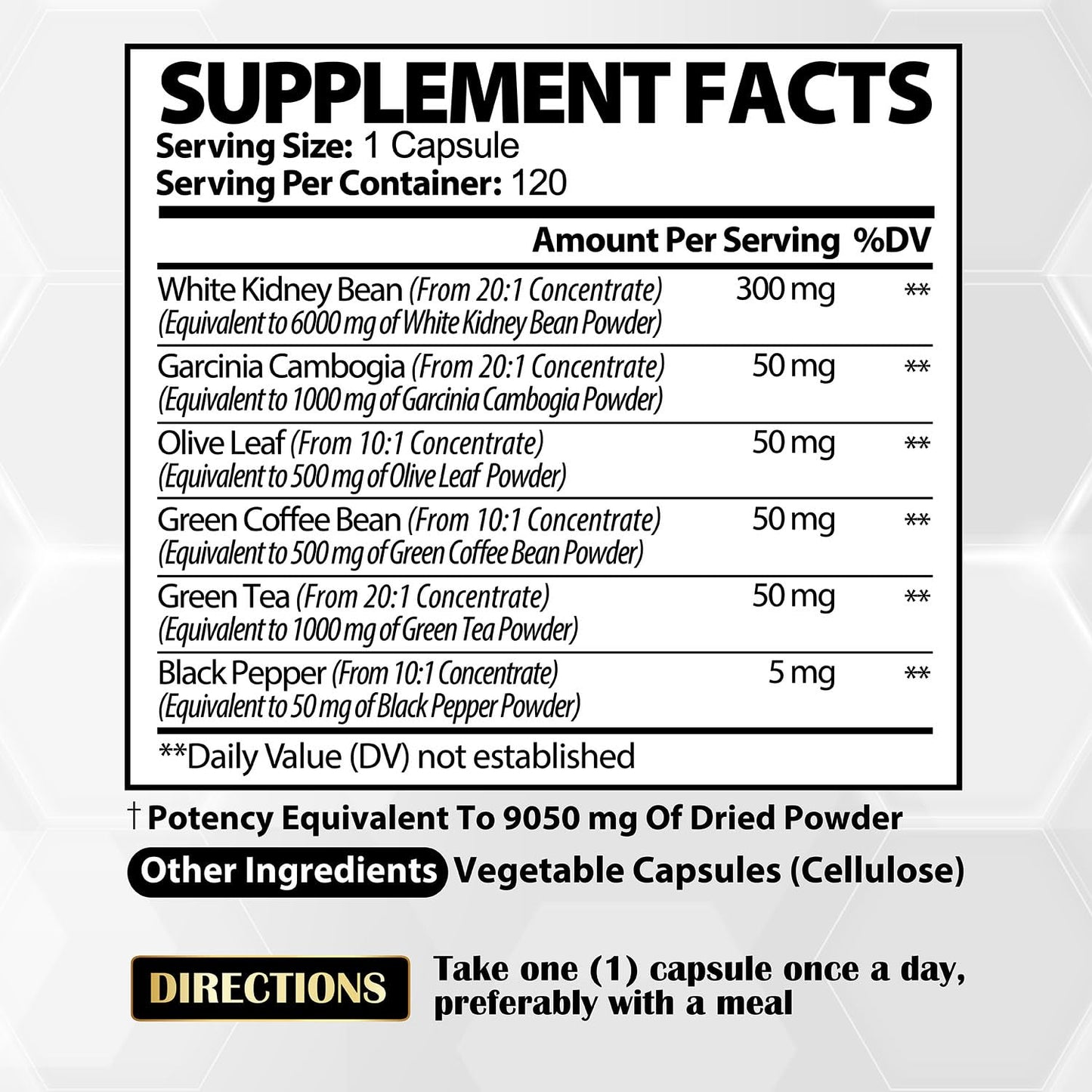 6in1 White Kidney Bean Extract Capsules 9050 Mg - with Garcinia Cambogia, Olive Leaf SatoomiUS supplements
