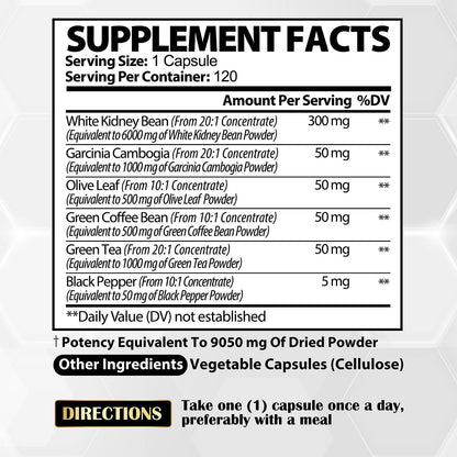 6in1 White Kidney Bean Extract Capsules 9050 Mg - with Garcinia Cambogia, Olive Leaf SatoomiUS supplements