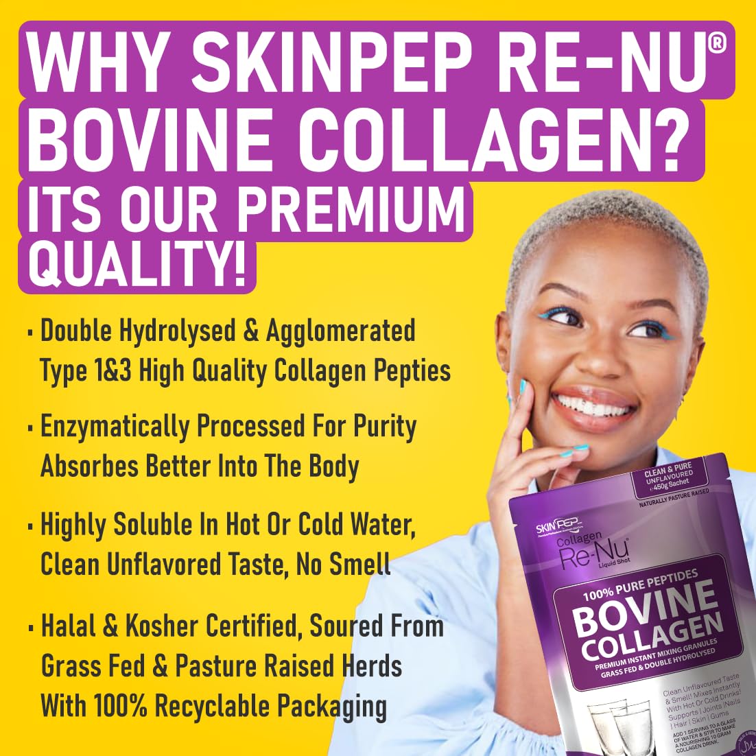 Collagen Powder, Ultra Premium Hydrolysed Bovine Collagen Peptides by SkinPep Skin PepAu supplements