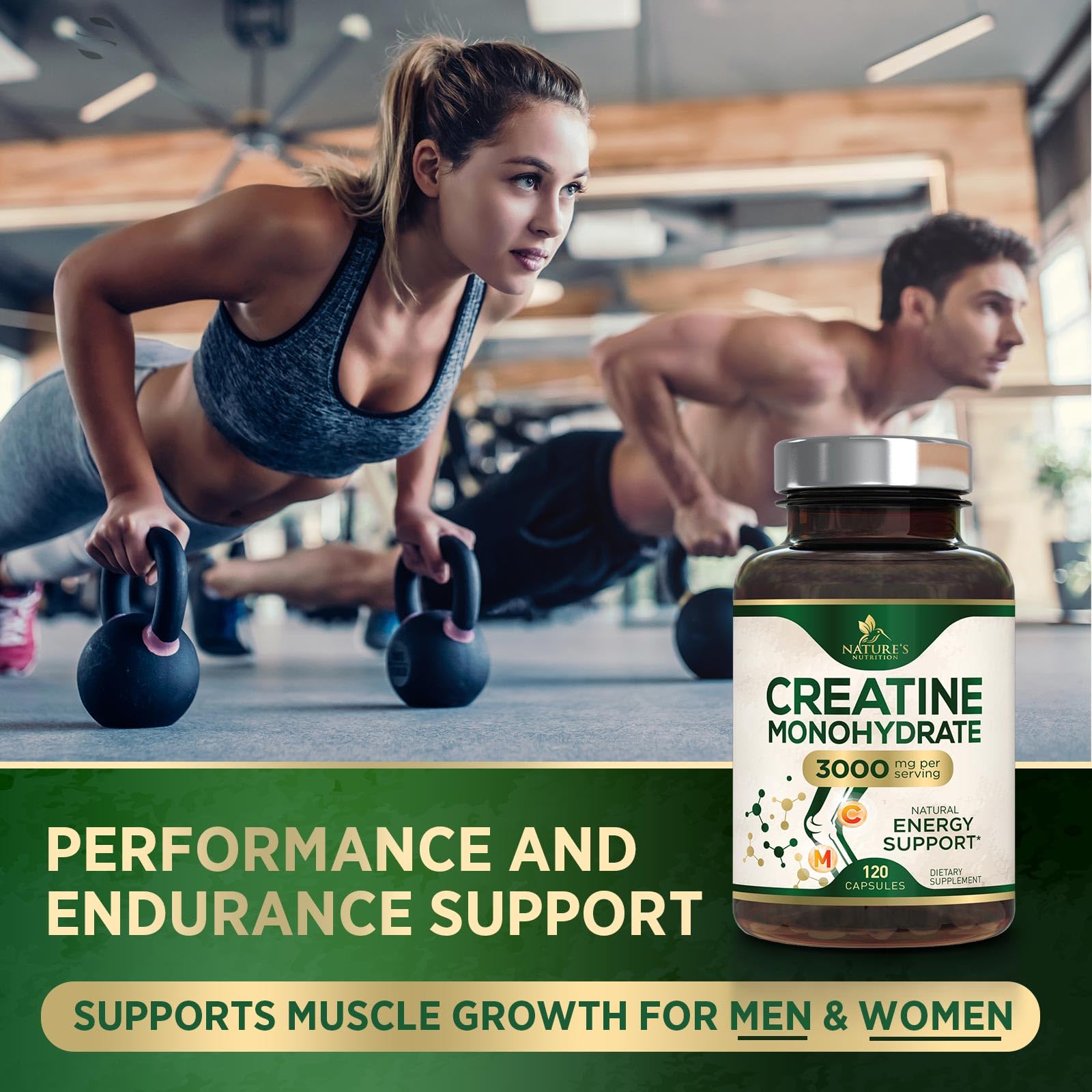 Creatine Monohydrate Capsules 3000mg Per Serving – Micronized Creatine Powder - Supports Lean Muscle, Strength, Energy, & Endurance - Nature's Supplement, Non-GMO, Bottled in USA - 120 Capsules Nature's NutritionAu supplements
