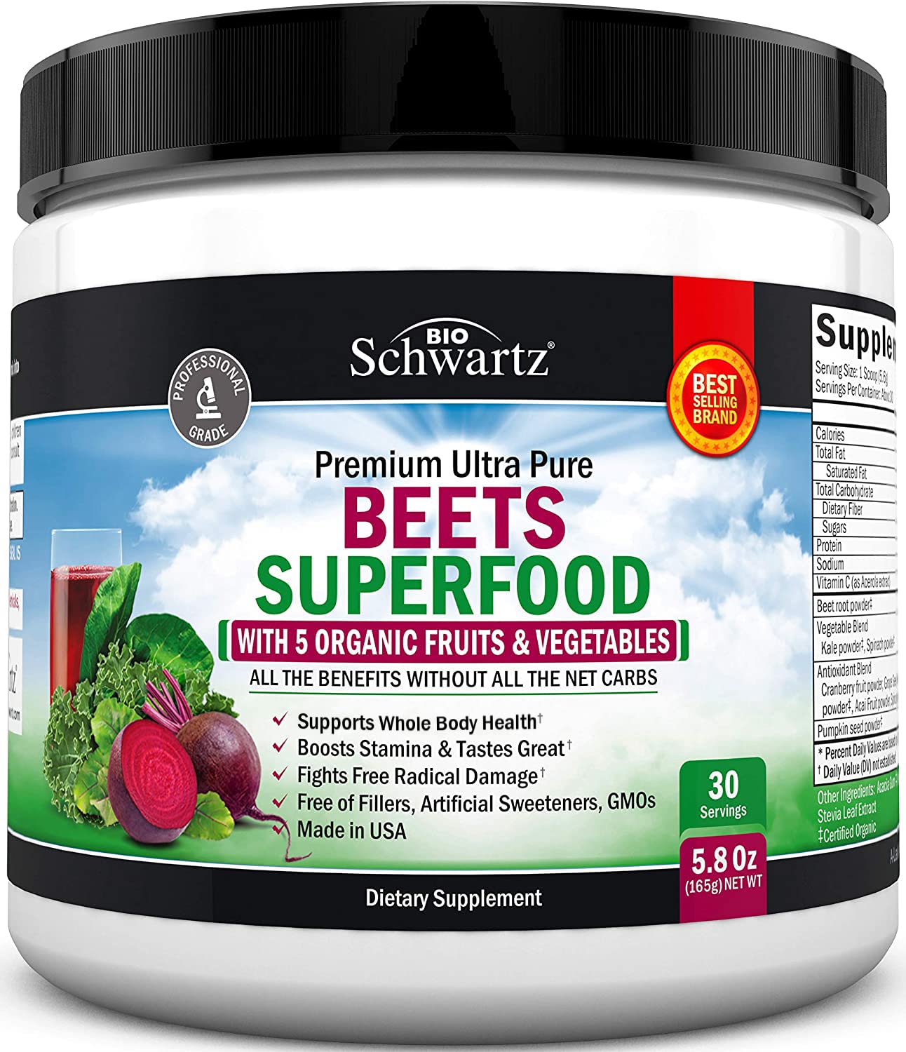 Beet Root Powder - Beets Superfood Supplement with Vitamin C Plus Organic Antioxidant BioSchwartzAu supplements