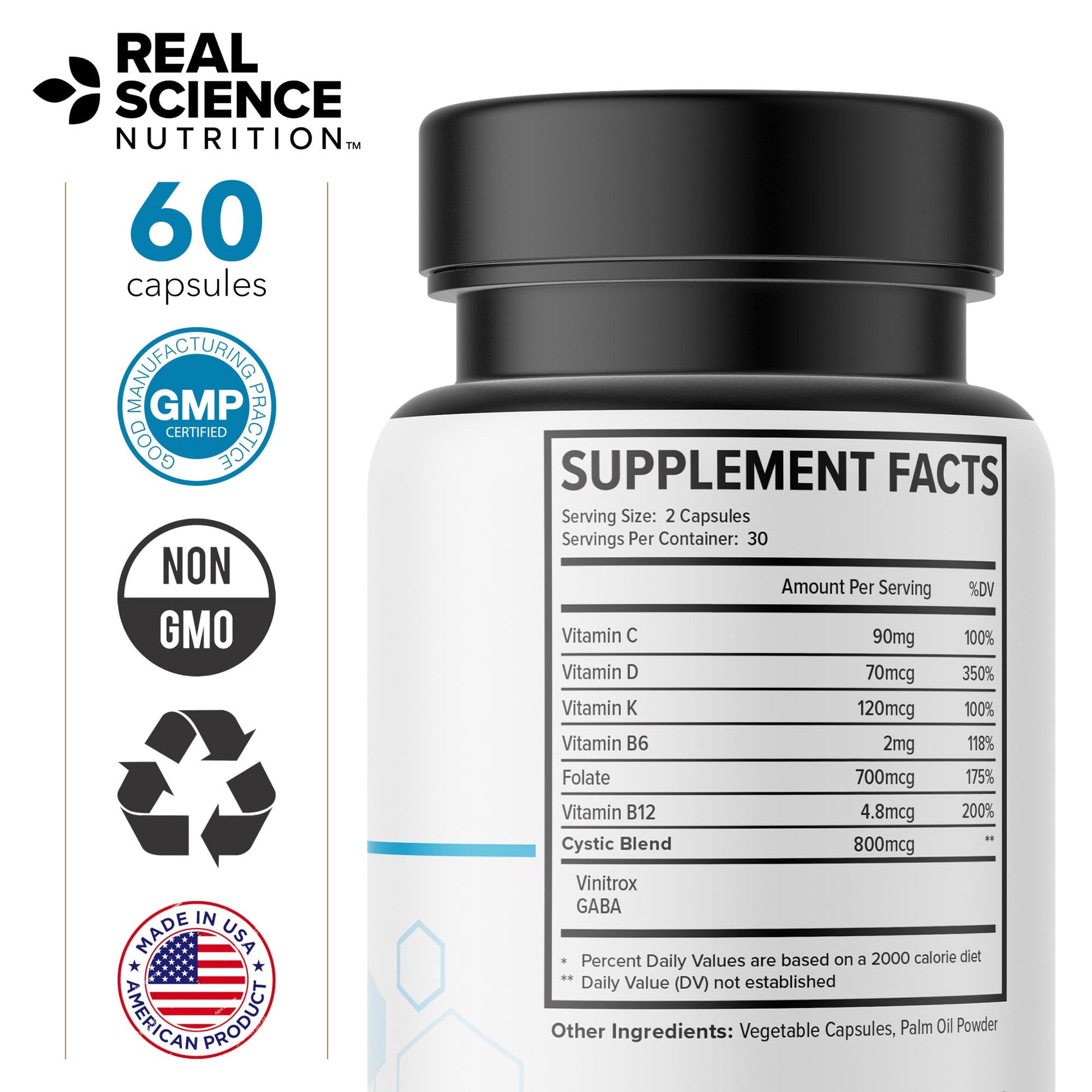 Real Science Cystic Miracle - Lung Support Supplement for Breathing Support and Mucus Clearance – with Vinitrox & GABA to Help Clear Lungs and Aid Respiratory Health, Made in USA, 60 Caps Real Science NutritionAu supplements