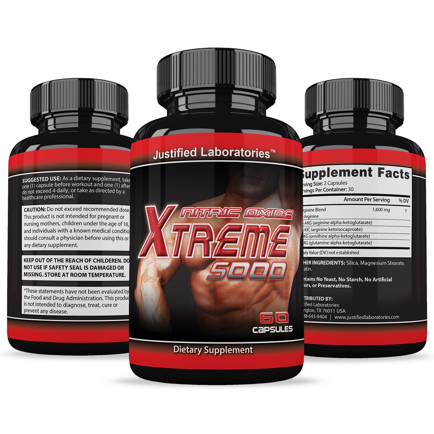(3 Pack) Nitric Oxide Xtreme 5000 Advanced Men's Heath Formula 60 Capsules Justified LaboratoriesAu supplements