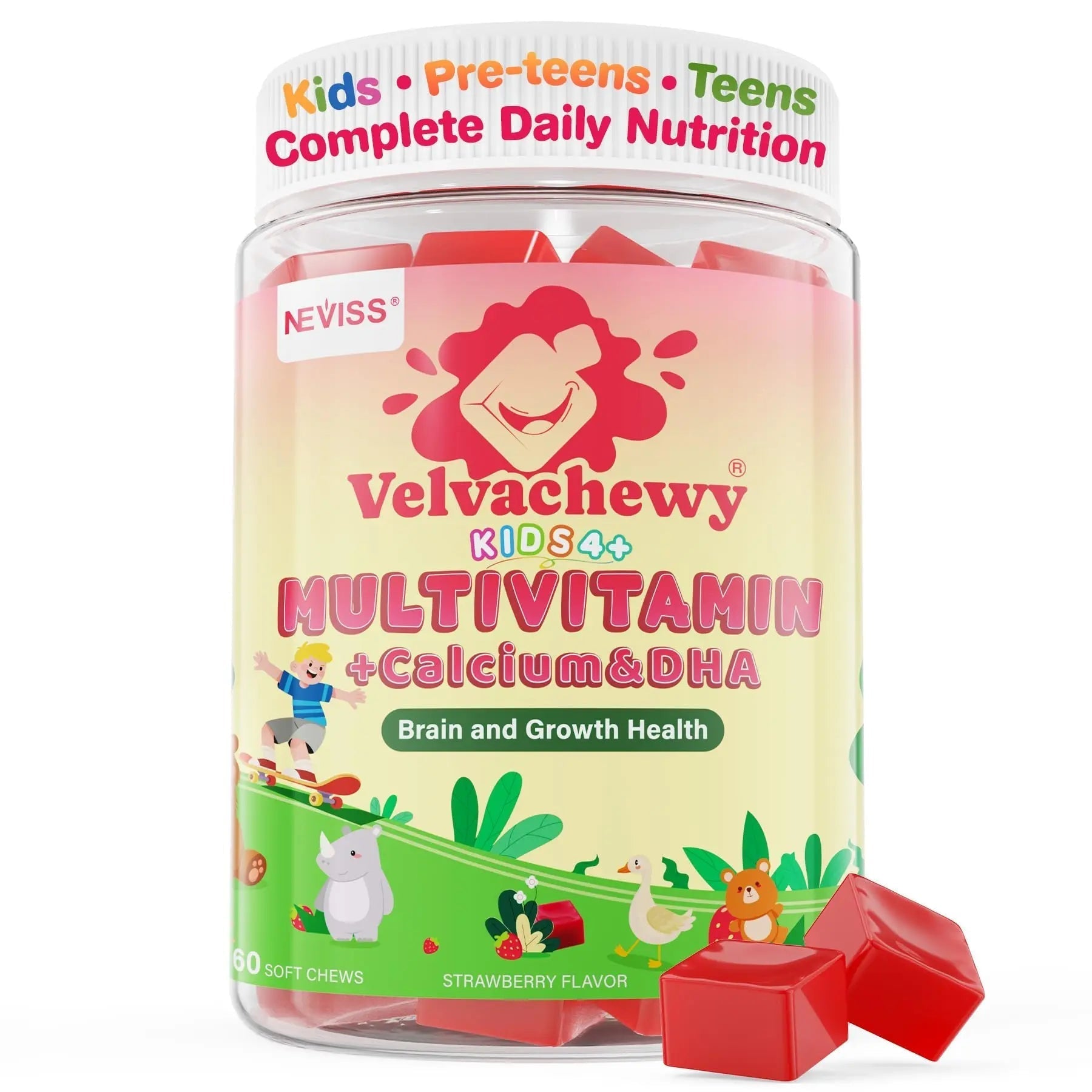 Methylated Multivitamin for Kids Pre-Teen Teens Gummies, Vitamin w/ Omega-3(DHA), Choline, Calcium, D3 K2, Methylfolate & B12 NEVISSAu supplements