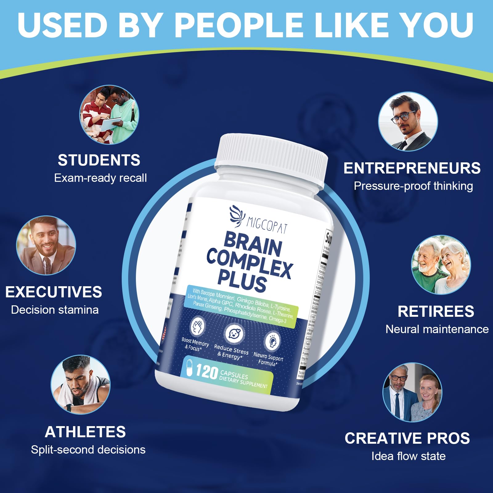 Brain Supplements for Memory & Focus - Nootropic with Bacopa Monnieri, Lion's Mane, Alpha GPC, Phosphatidylserine | Supports Mental Clarity & Cognitive Function | Vitamin B6 & B12-120 Capsules MigcopatAu supplements