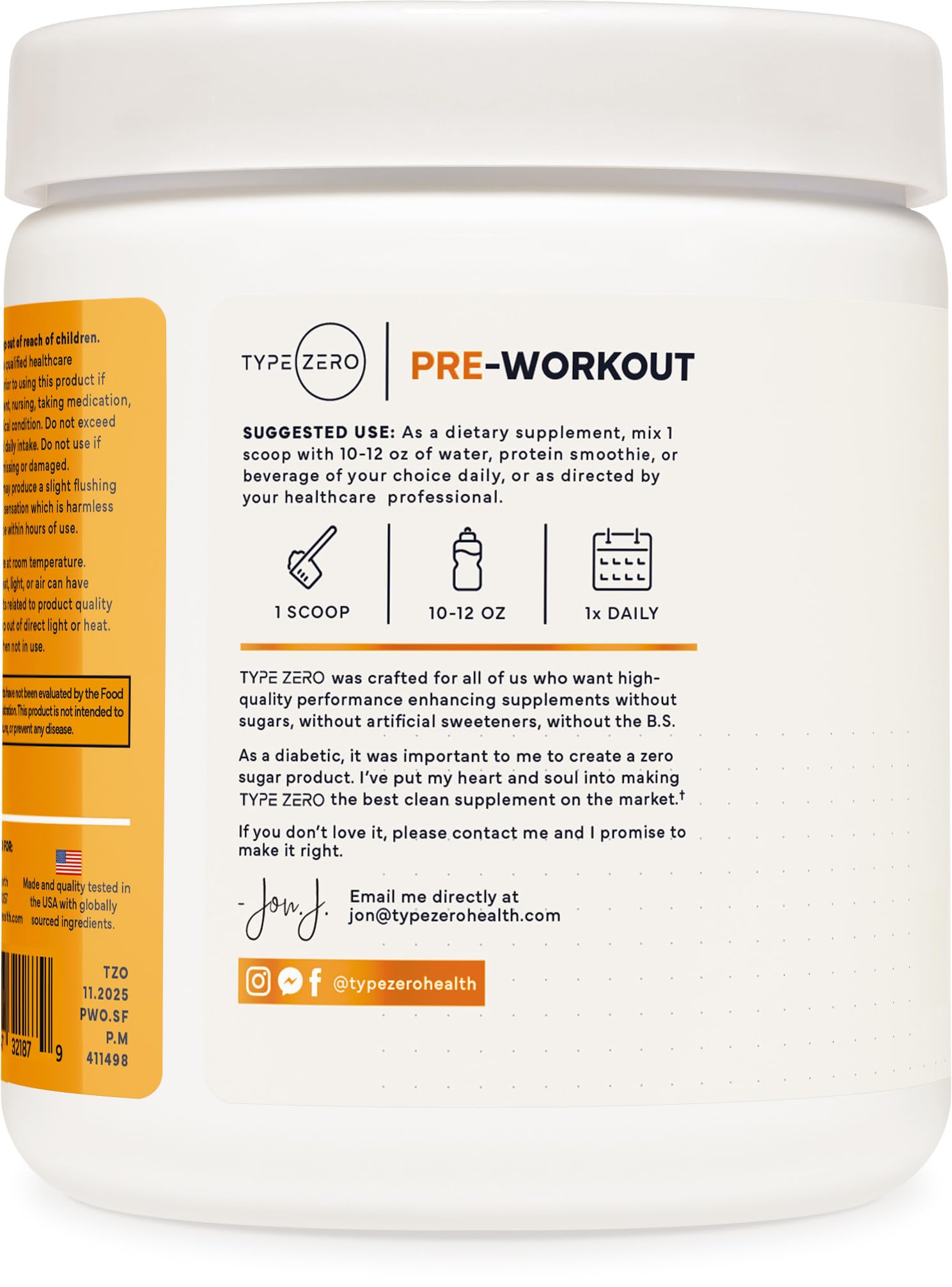 Type Zero Clean Stim Free Pre Workout Powder + Nitric Oxide Booster with L-Citrulline Malate, Arginine AKG, Beta Alanine - Caffeine & Stimulant Free - Pineapple Mango Flavor, 21 Servings Type ZeroUS supplements