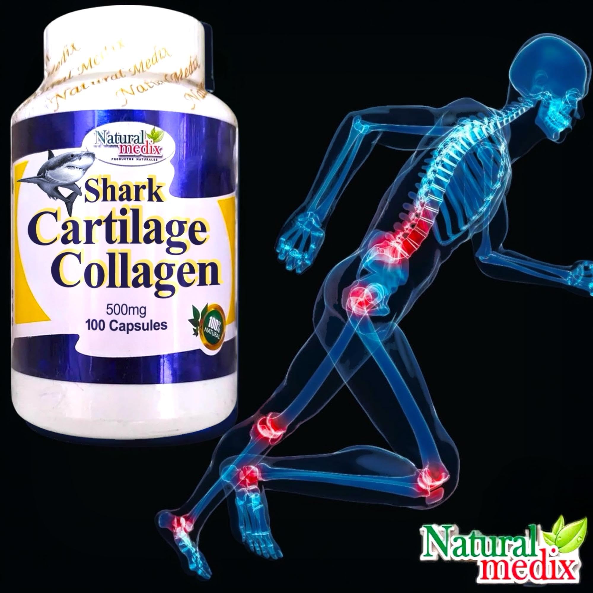 Natural medix Cartilage – Joint Support Supplement with Glucosamine, Collagen & Magnesium – 100 Caps - Cartílago de Tiburon Natural medixAu supplements