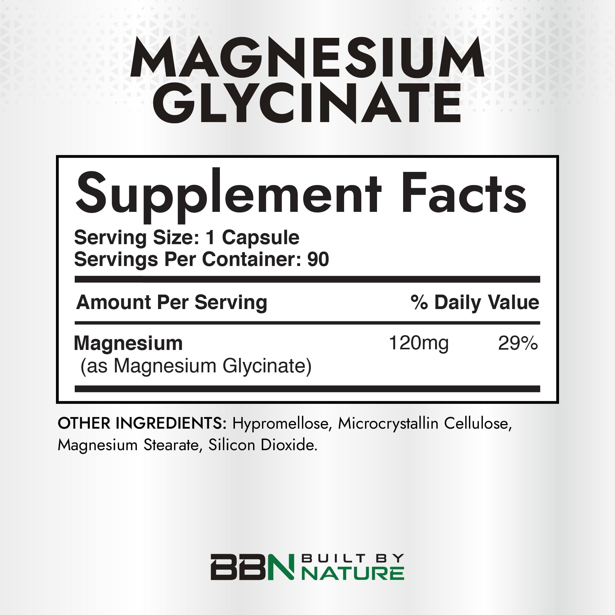 Built By Nature Magnesium Glycinate - Chelated for High Absorption – Supplement to Support Sleep, Muscle, Heart & Nerve Health - 120 mg Magnesium per Serving/Capsule - 90 Capsules Built by NatureAu supplements