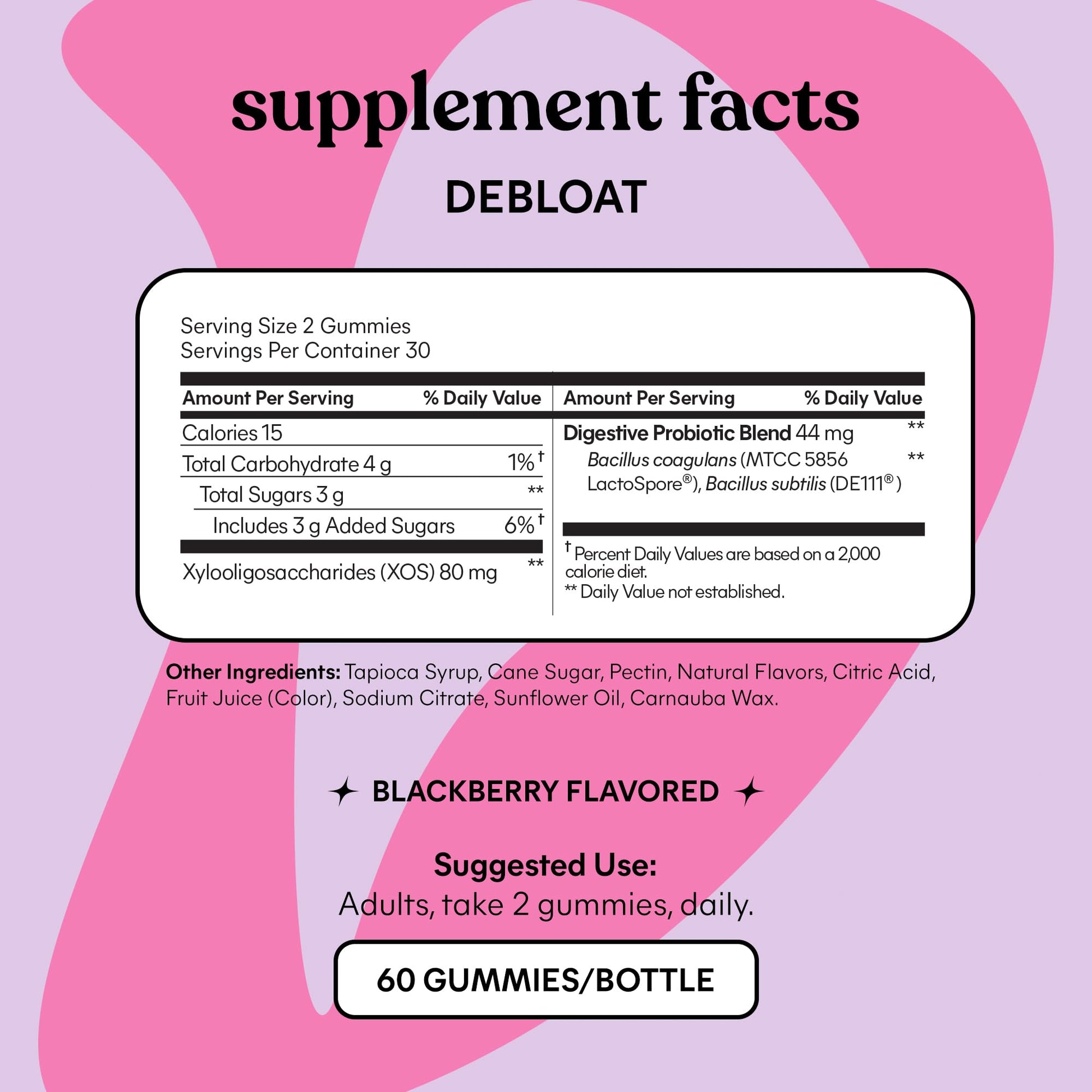 Lemme Debloat - Digestive & Gut Health Gummies with 2 Clinically Studied Probiotics & Prebiotic, Vegetarian, Gluten Free, Non GMO, BlackBerry Flavor (60 Count) LemmeAu supplements