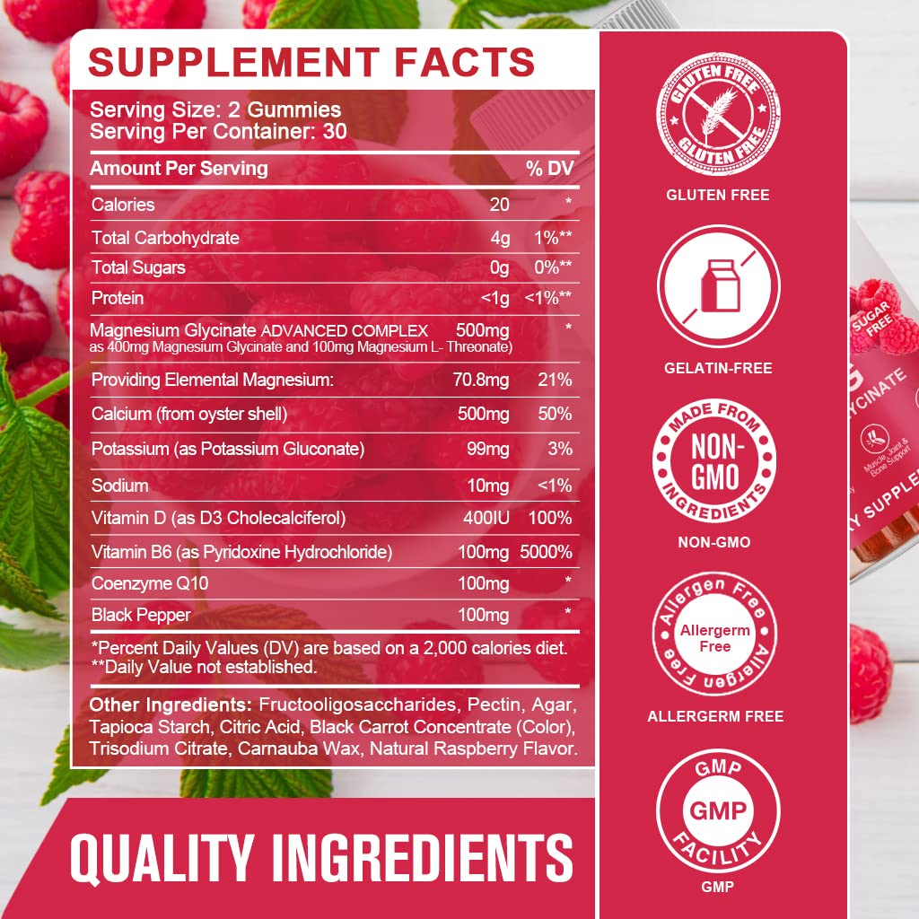 Magnesium Glycinate Gummies 400 mg with 100 mg Composite magnesium - Chelated Magnesium Potassium Supplement with Vitamin D, B6 Supports Calm, Sleep, Memory & Muscle Cramps,Sugar Free - 120 Gummies GONGOTAAu supplements