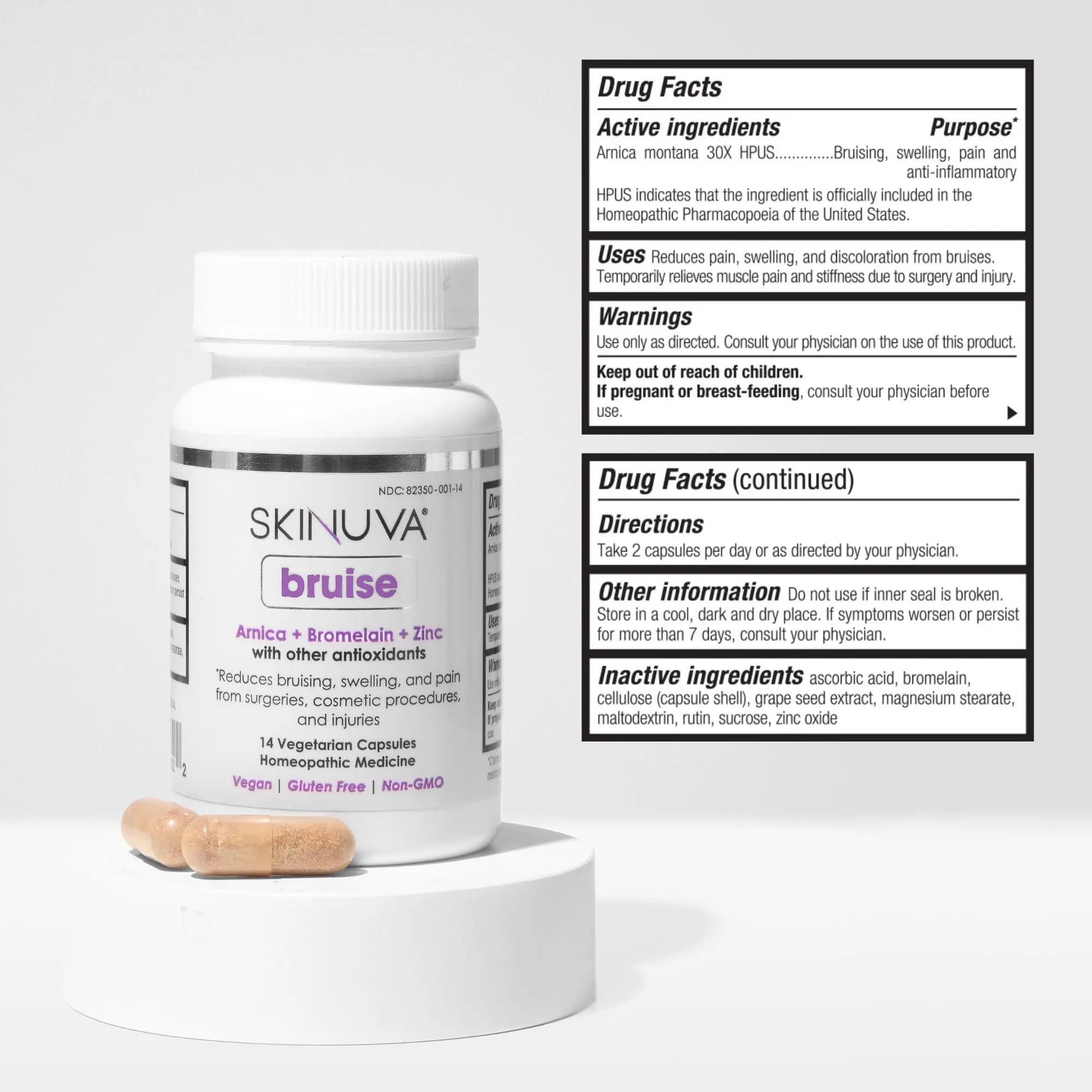 Skinuva® Bruise - Supplement for Bruising and Swelling - A Homeopathic Bruise Remedy Formulated with Arnica, Bromelain & Zinc - 14 Capsules (7-Day Treatment) SkinuvaAu supplements