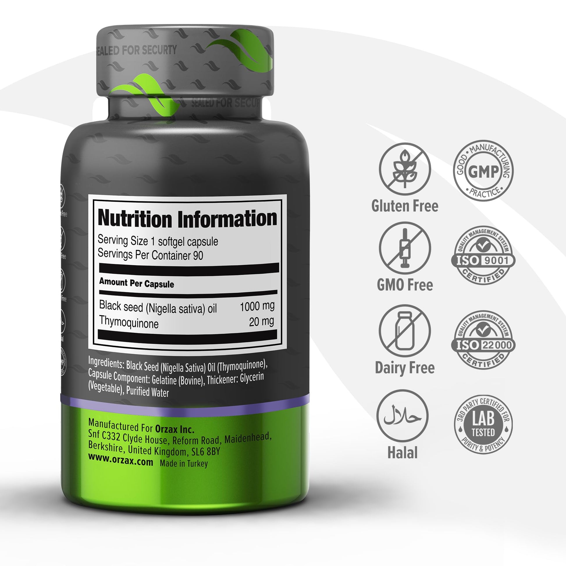 ORZAX Black Seed Oil Organic Cold Pressed Capsules with 2% Thymoquinone ORZAXAu supplements