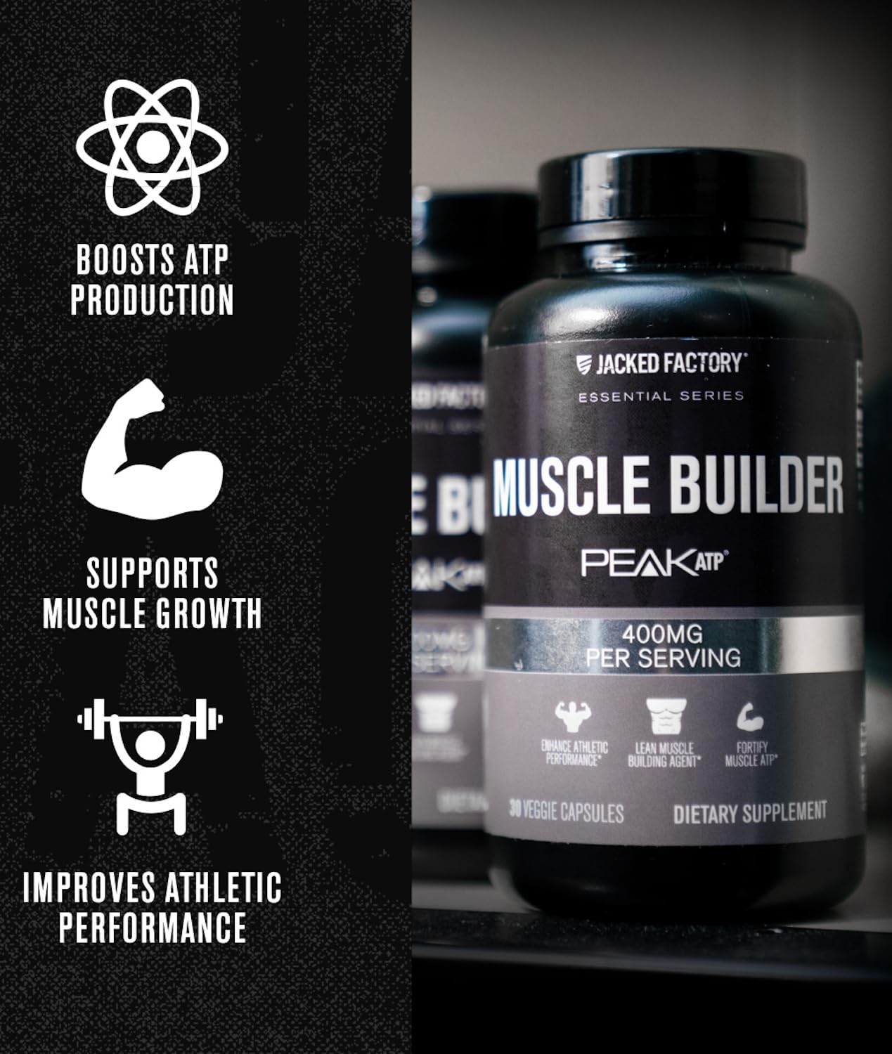 Jacked Factory Essentials Muscle Builder - ATP Muscle Builder for Men with Peak ATP to Support Muscle Gain, Enhance Athletic Performance, & Increase Strength - 30 Capsules Jacked FactoryAu supplements