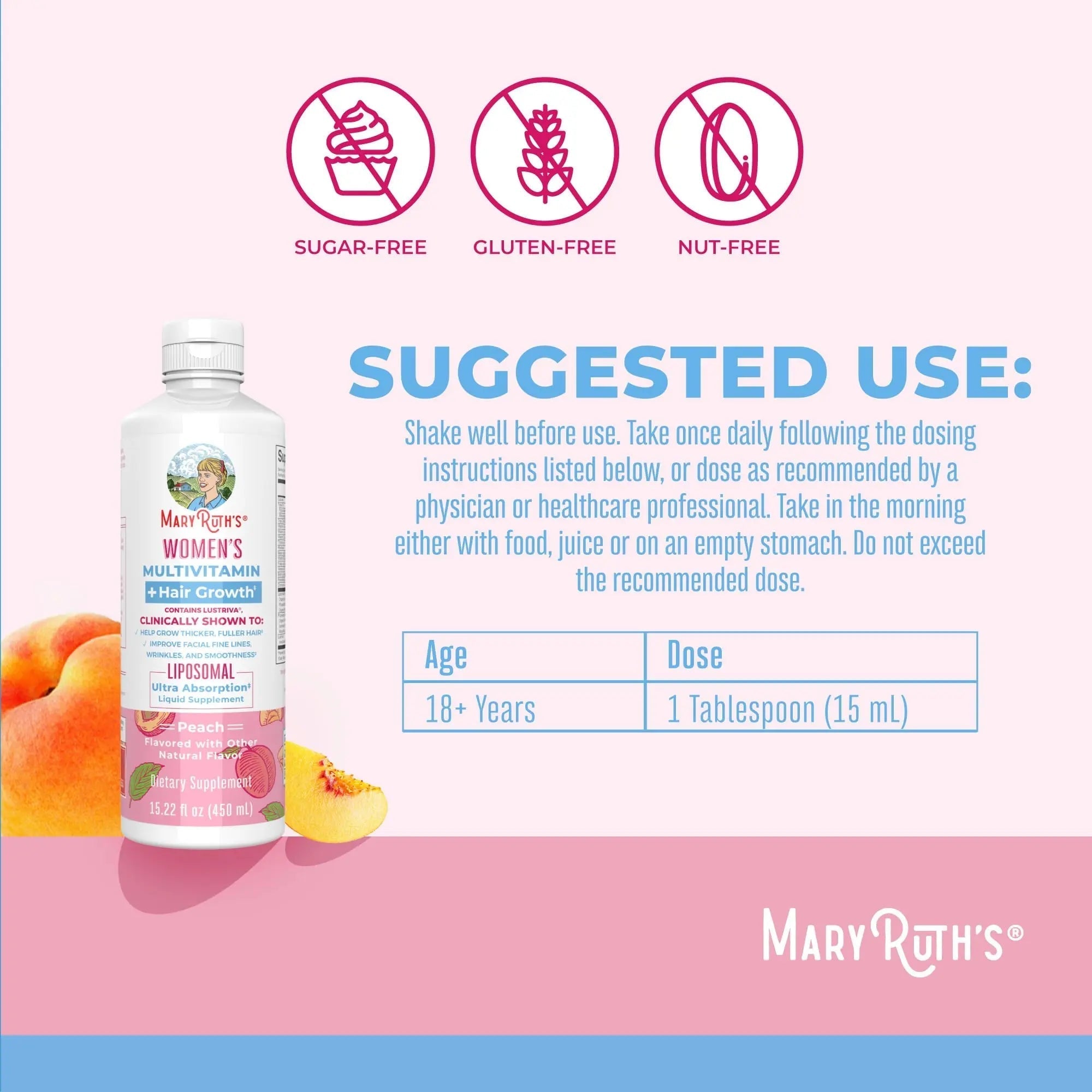 MaryRuth's Women's Multivitamin + Hair Growth Liposomal (Peach) & Iron Liquid (Berry) | Clean Label Project Verified® | MARYRUTH'SAu supplements