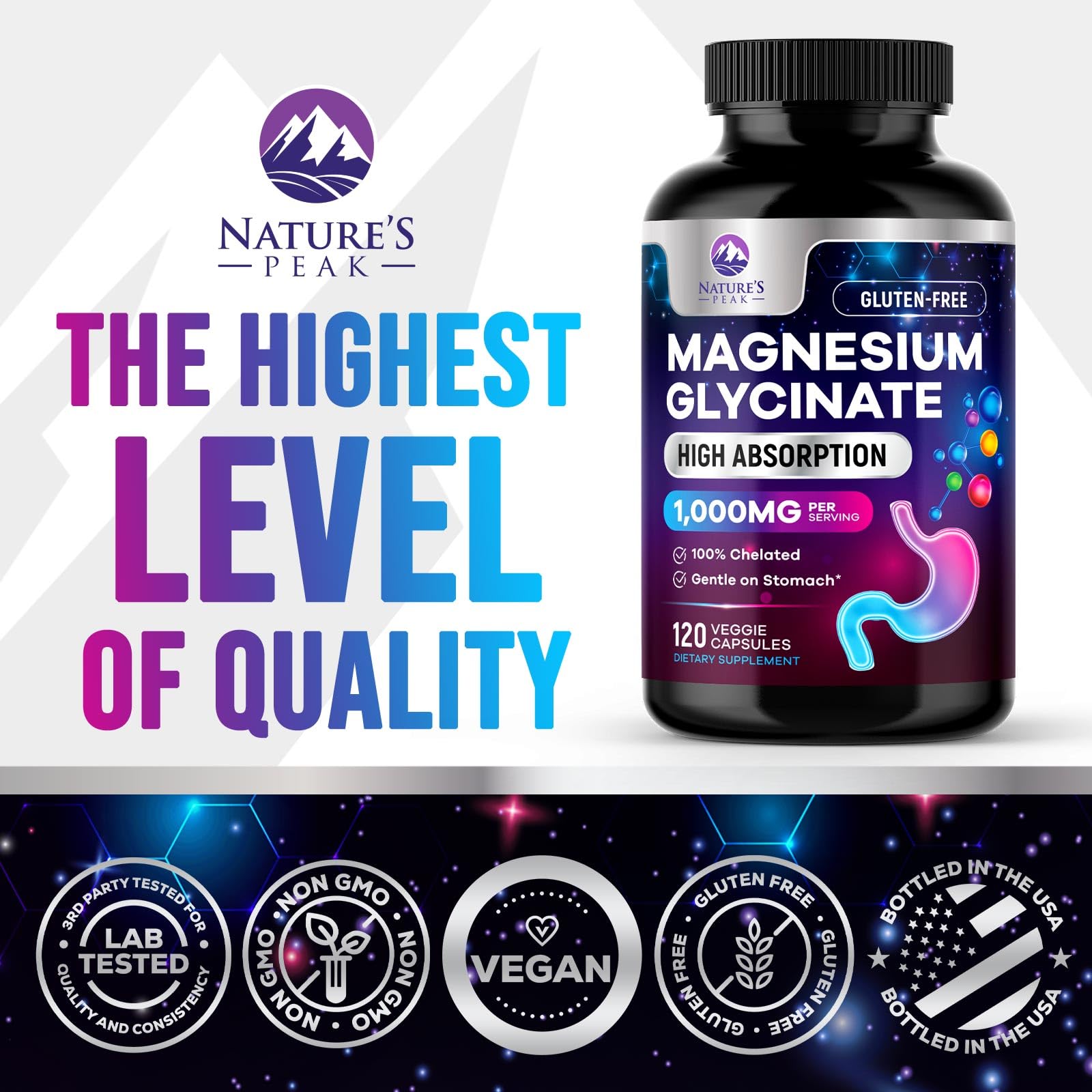 Magnesium Glycinate Capsules 1000mg Per Serving - Pure & Chelated for Max Absorption - Supports Muscle, Nerve & Heart Health, Sleep Support - Magnesium Supplement for Whole Body Support - 120 Capsules Nature's PeakAu supplements