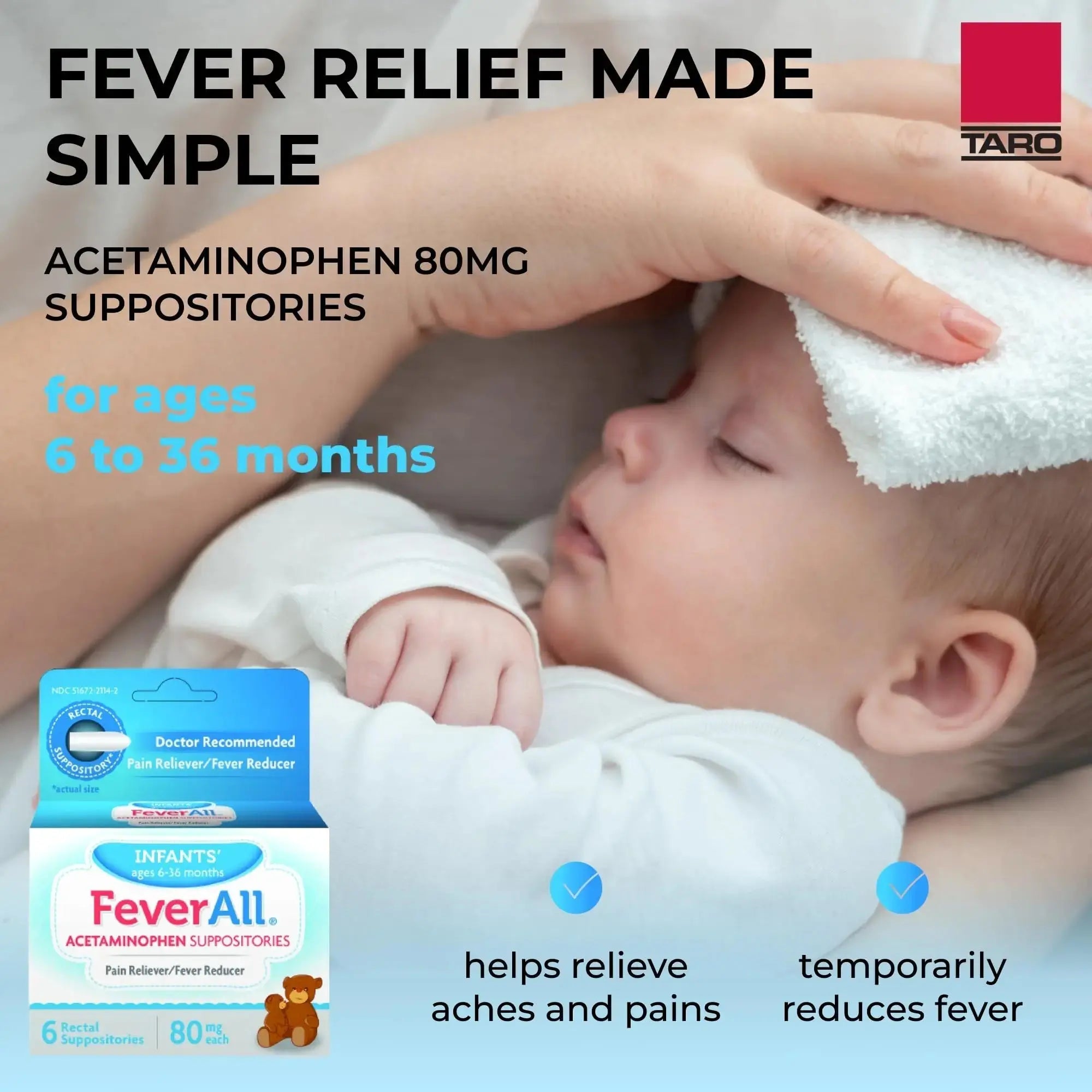 Feverall Infant Acetaminophen Suppositories 6 Rectal Suppositories 80mg Each Pain Reliever/Fever Reducer. Paraben Free, No Artificial Colors or Other preservatives. Ages 6-36 Months FeverallAu supplements