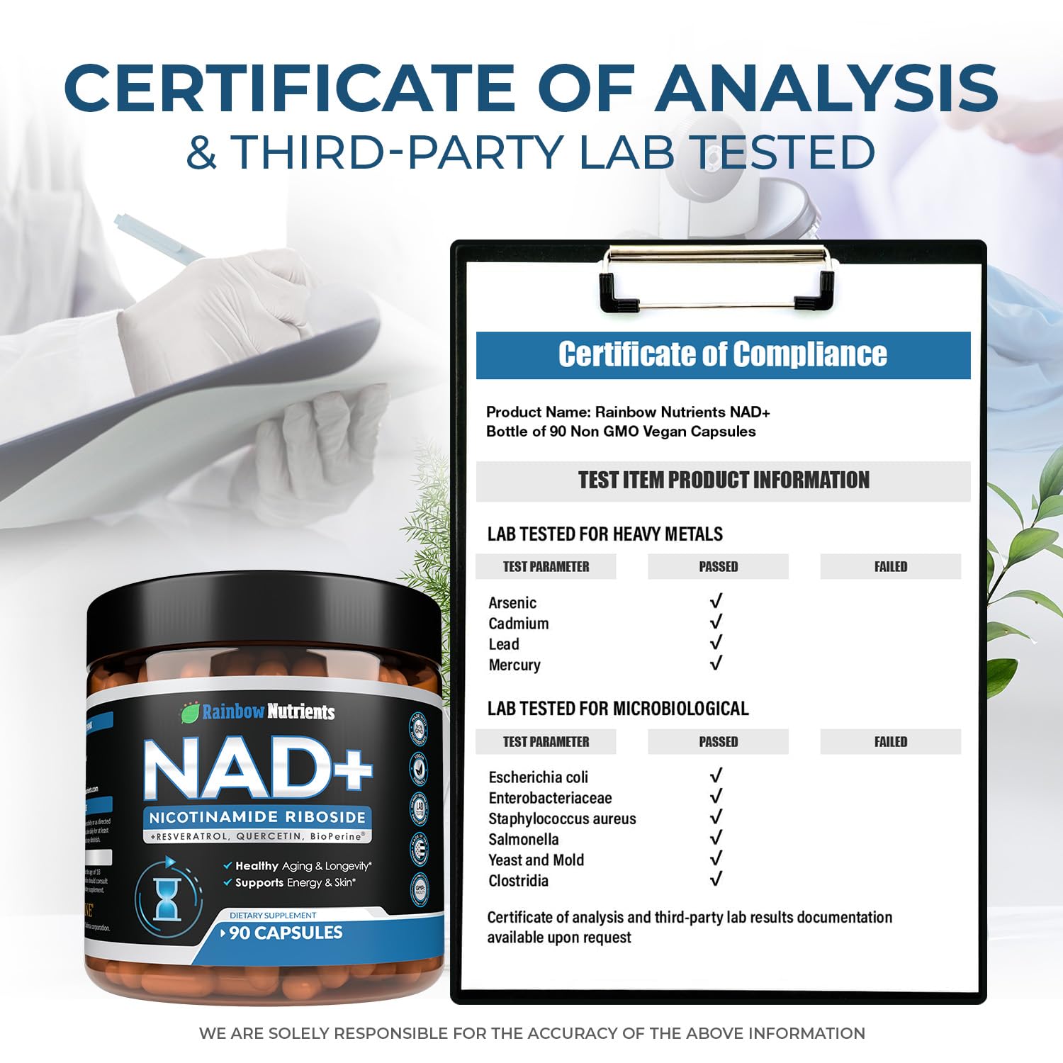 2010 MG NAD+ Supplement- Nicotinamide Riboside, Resveratrol, Quercetin & BioPerine® (High Absorption)- Natural NAD Booster for Anti-Aging, Cellular Energy, Skin- For Women & Men- 90 V Capsules Rainbow Nutrients, LLCAu supplements