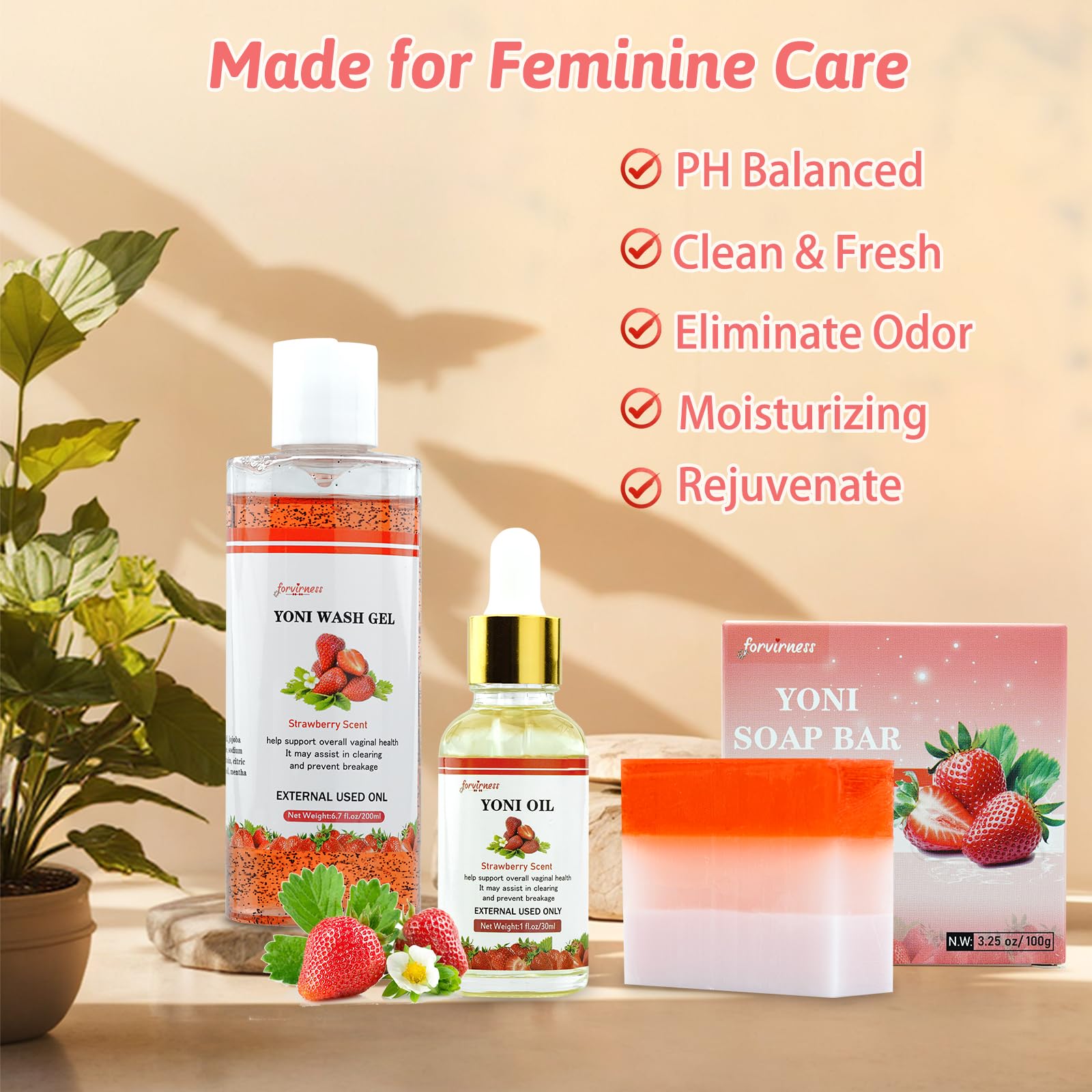 Yoni Wash Yoni Oil Yoni Bar Soap for Women PH Balance, Strawberry Body Oil, Feminine Wash forvirnessAu supplements