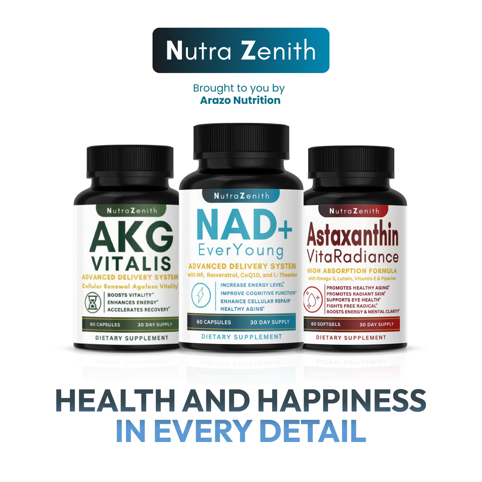 NAD+ Supplement with Nicotinamide Riboside (NMN Alternative), CoQ10 & Resveratrol – 60 Capsules for Healthy Aging Support, Energy Boost & Cognitive Function Enhancement – Cellular Renewal & Vitality Arazo NutritionAu supplements