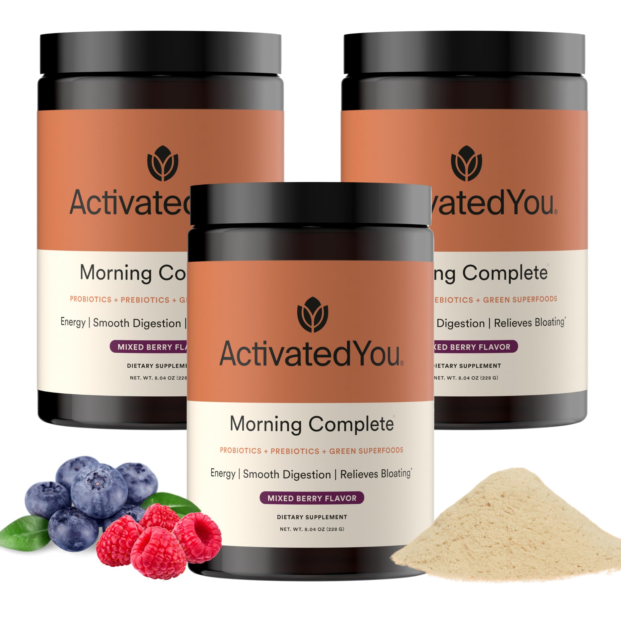 ACTIVATEDYOU Morning Complete Super Greens Powder Drink Mix - Gut Health Boost with Prebiotics, Probiotics, & Antioxidants - 10 Billion CFUs, Mixed Berry Flavor - Greens Superfood Powder - 3 Pack ACTIVATEDYOUAu supplements