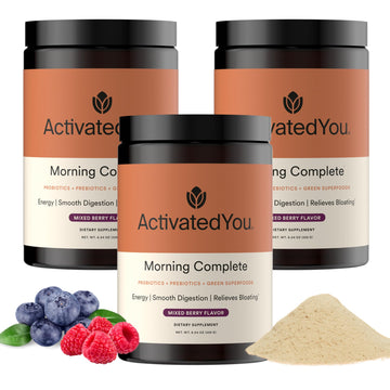 ACTIVATEDYOU Morning Complete Super Greens Powder Drink Mix - Gut Health Boost with Prebiotics, Probiotics, & Antioxidants - 10 Billion CFUs, Mixed Berry Flavor - Greens Superfood Powder - 3 Pack ACTIVATEDYOUAu supplements