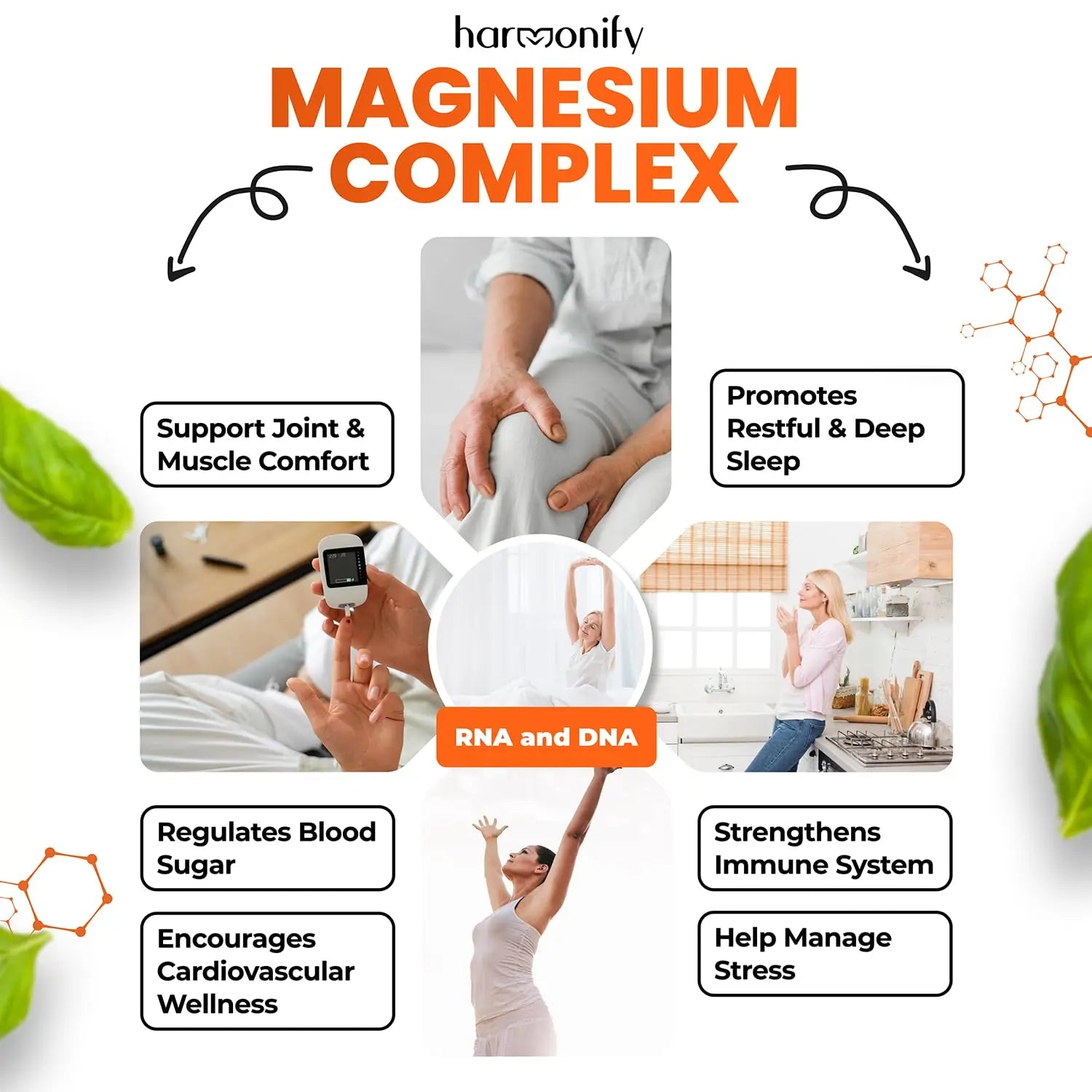 HARMONIFY Magnesium Glycinate Citrate Malate Aspartate Gluconate, 5 in 1 Formula, 120 Purified Veggie Capsule, 1000 mg, Gluten Free, Non-GMO, 60 Days Serving HARMONIFYnz supplements