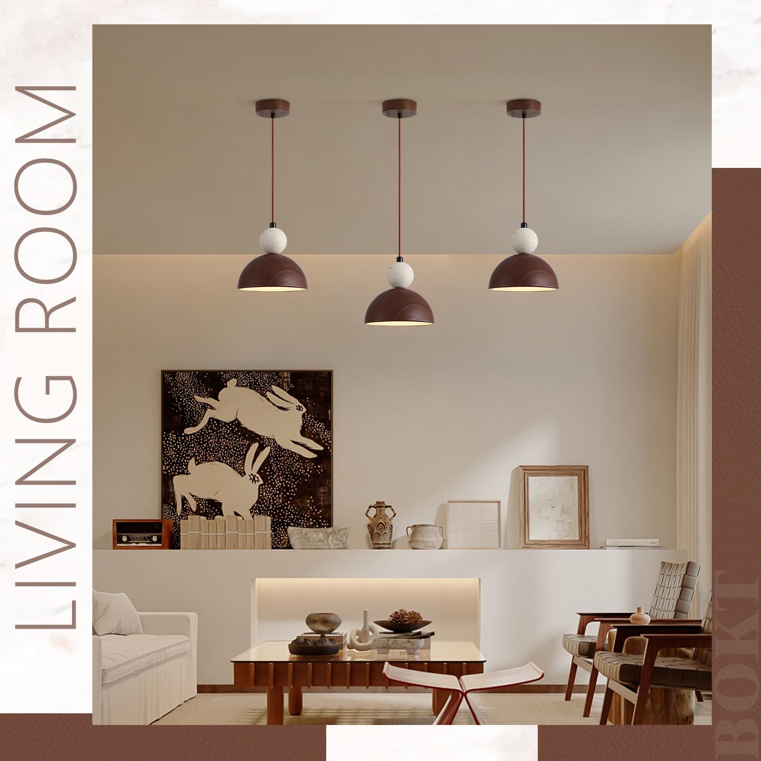 BOKT Wabi Sabi Pendant Light Nordic LED Ceiling Hanging Light Modern Natural Stone Pendant Light Adjustable Dimmable Walnut Mini Chandelier for Dining Room Living Room BOKTAu supplements