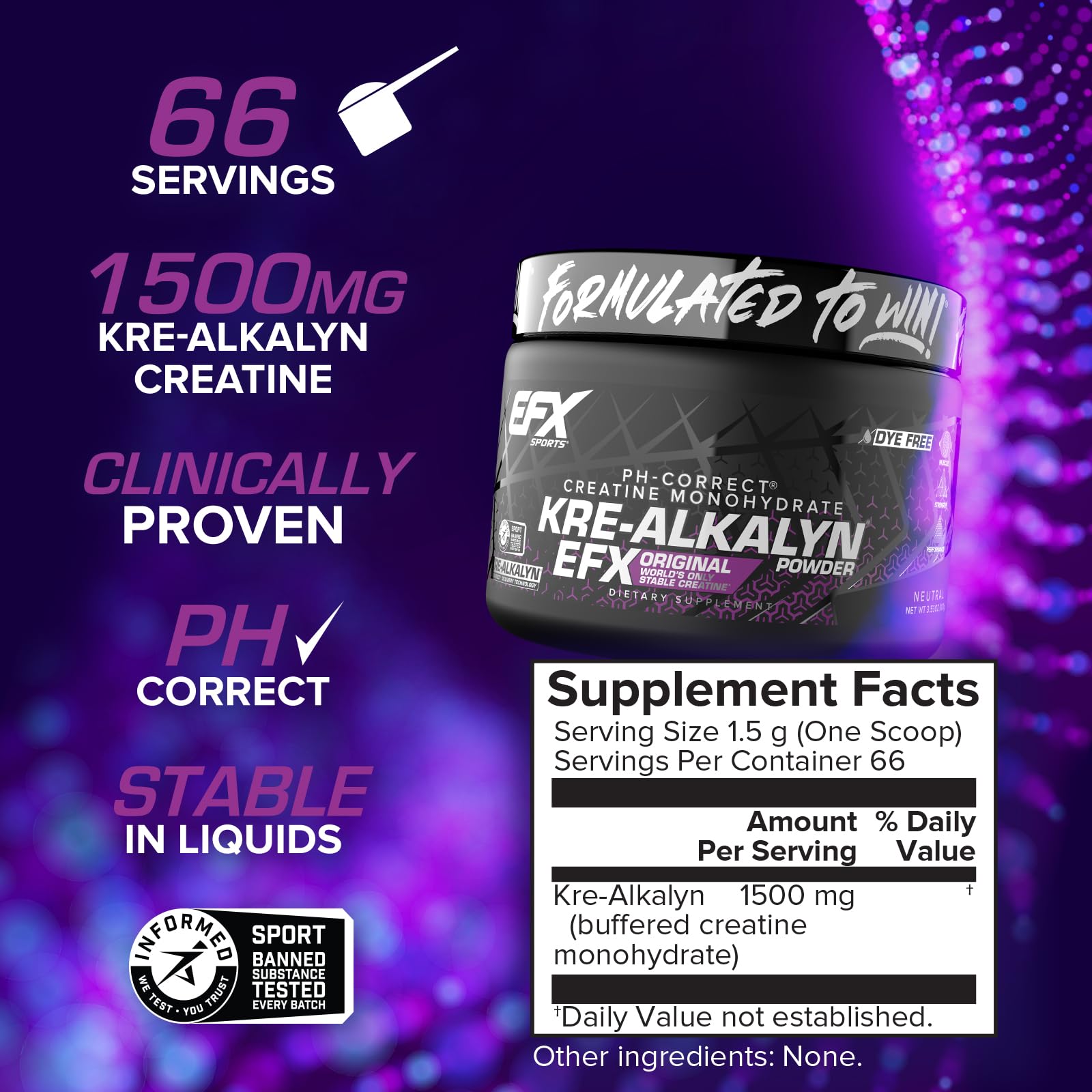 EFX Sports Kre-Alkalyn EFX Powder | pH Correct Creatine Monohydrate Powder Supplement | Strength, Muscle Growth & Performance | 66 Servings (Unflavored) EFX SportsAu supplements