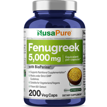 NusaPure Fenugreek Capsules, 50:1 Extract, 100 mg Equivalent to 5,000mg, 200 Veggie Caps, Non-GMO, Vegan NusaPureAu supplements