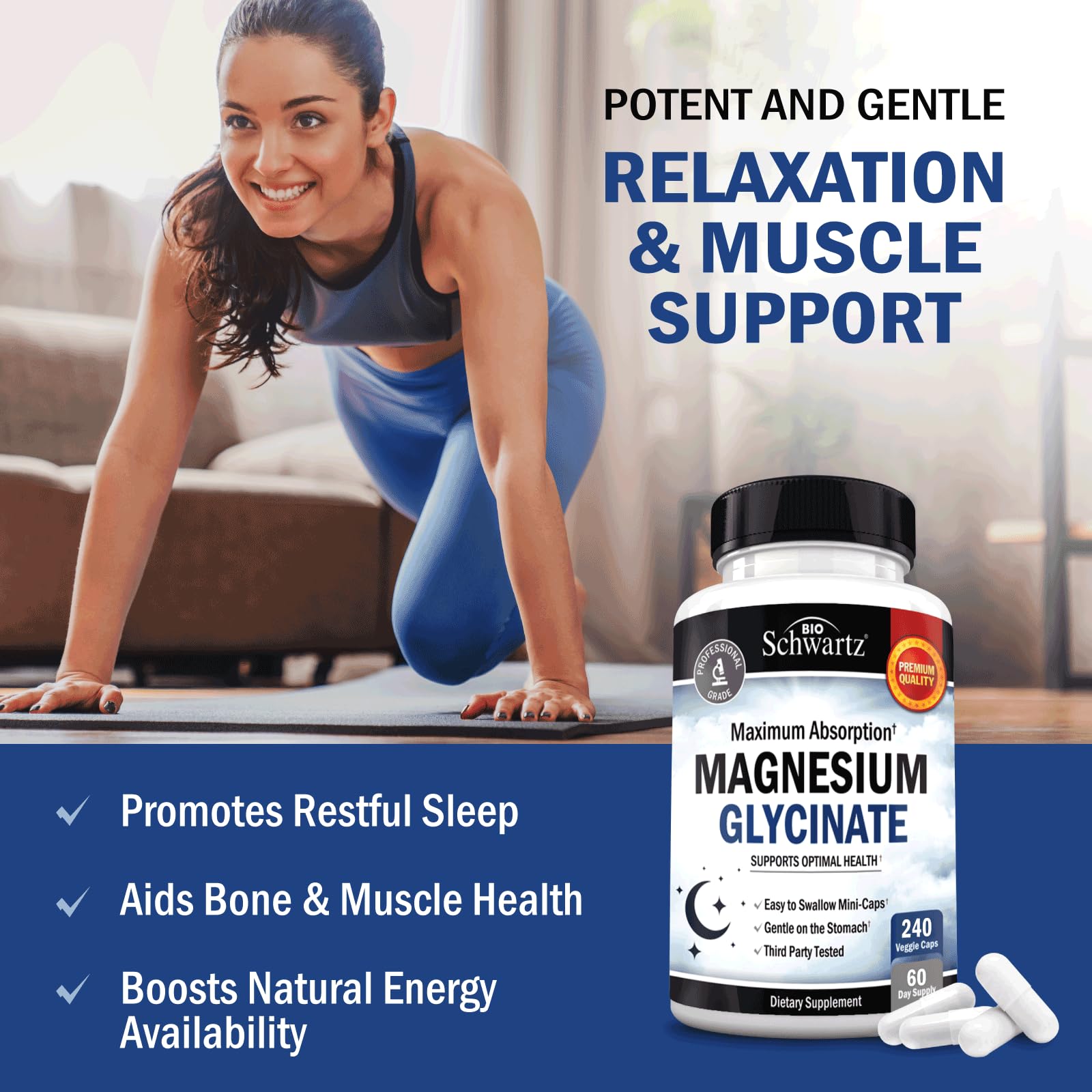 BioSchwartz Magnesium Glycinate 500mg Capsules (240 Mini Caps) Maximum Absorption Magnesium Supplement for Healthy Nerves Muscles Heart Mood and Sleep Support (Vegan, Gluten-Free, Non-GMO) BioSchwartzAu supplements