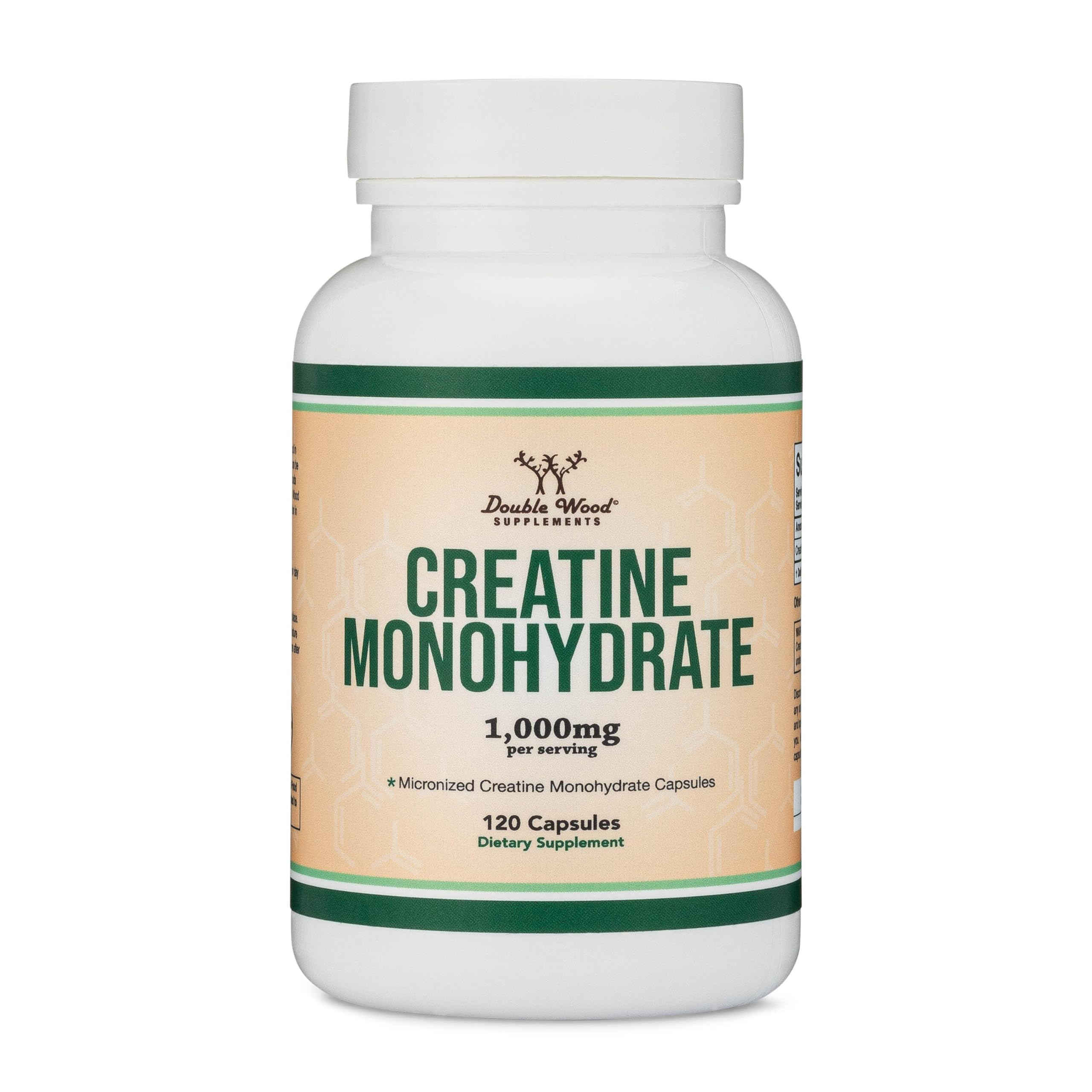 Creatine Monohydrate Capsules - 1g per Serving, 120 Count - No Fillers, Vegan Safe, Non-GMO, Gluten Free by Double Wood Double Wood SupplementsAu supplements