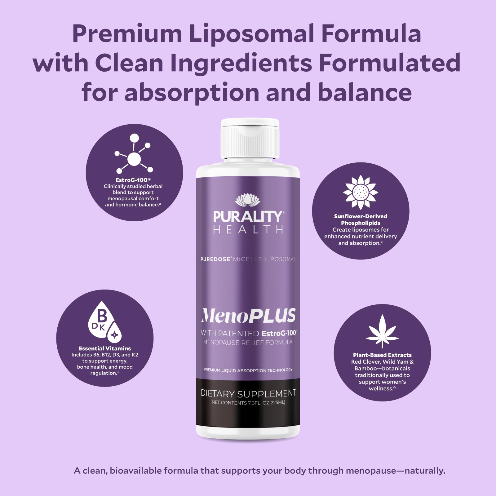 PURALITY HEALTH MenoPLUS Liposomal Menopause Supplement for Women | EstroG-100®, Vitamins D3, B6, B12 & K2 | Iodine | Hormonal Balance & Mood Support PURALITY HEALTHAu supplements