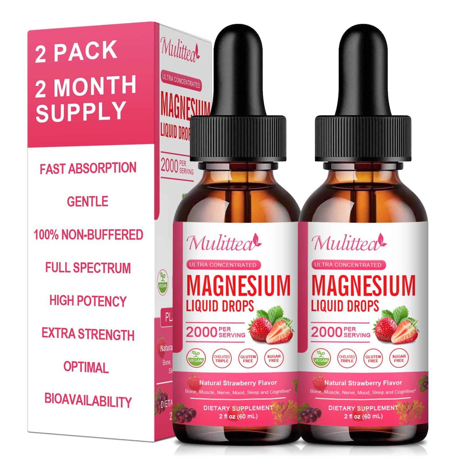 Magnesium Glycinate Liquid, High Potency Magnesium Glycinate, Citrate, Sugar Free Vegan Non-GMO Complex Supplement Promotes Nerv,Relaxation,Muscle,Sleep Support* MulitteaAu supplements