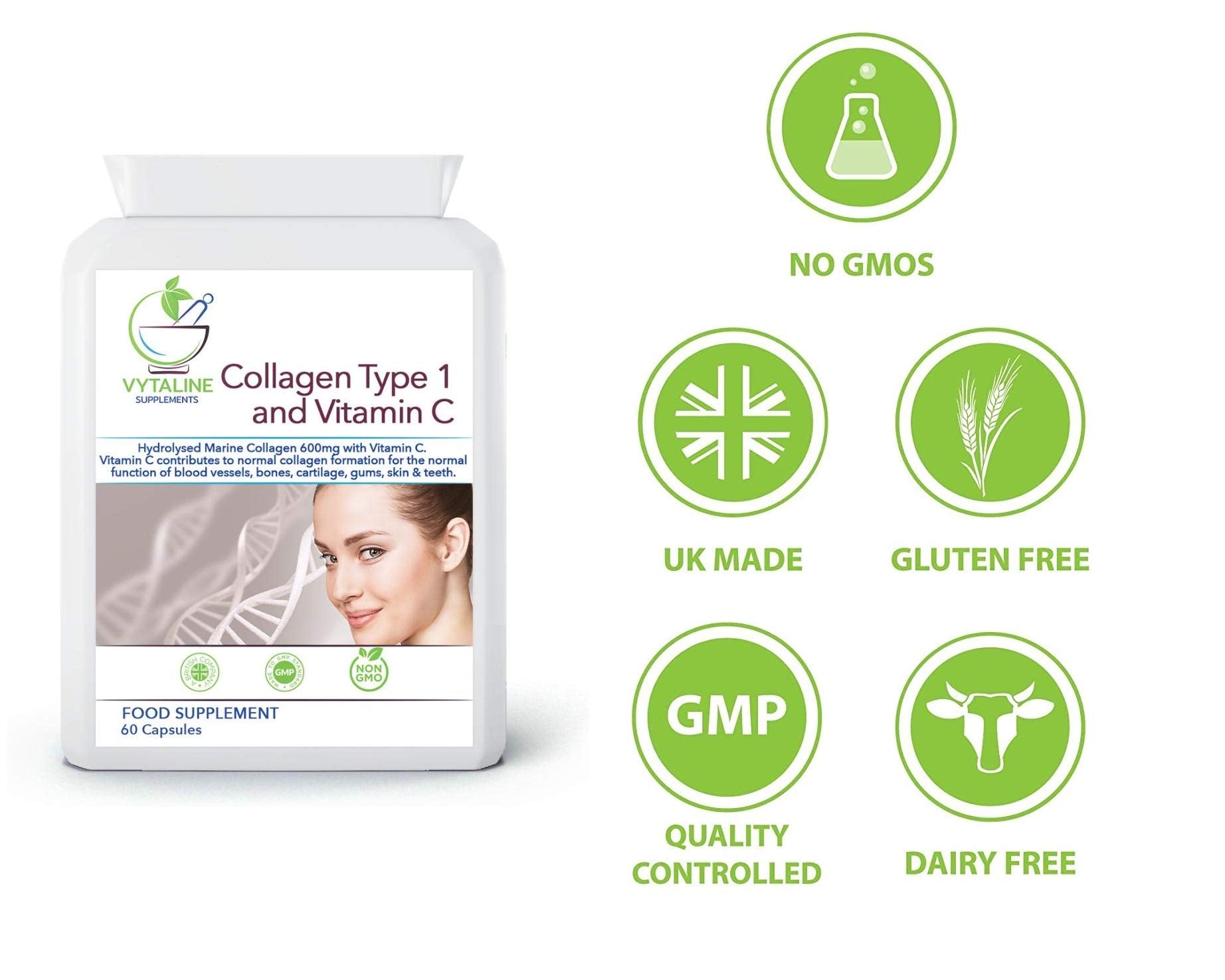 Marine Collagen Supplement for Women with Vitamin C - High Strength 600mg of Pure Hyaluronic VYTALINEAu supplements