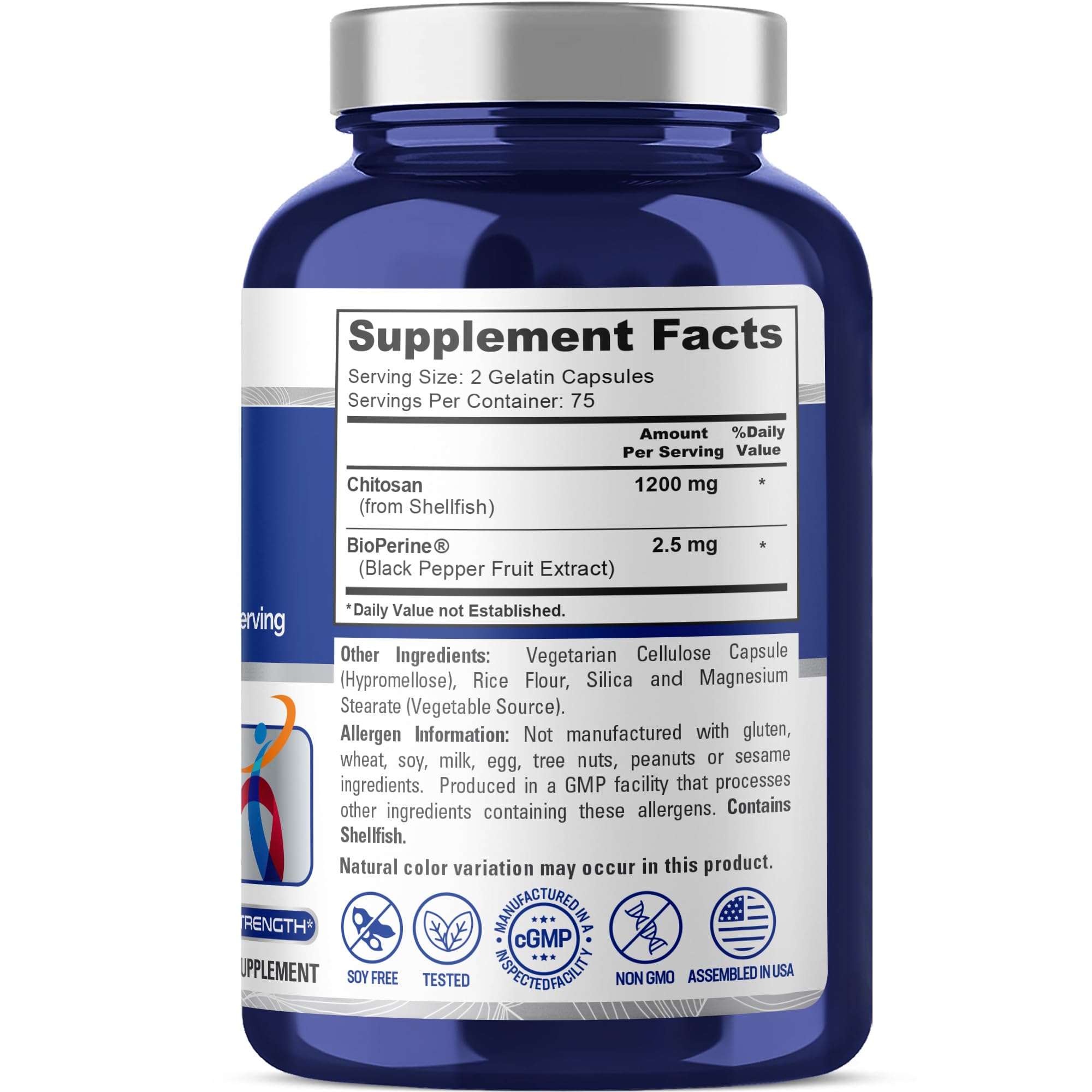 NusaPure Chitosan 1200mg 150 Caps (Non-GMO & Soyfree) with Bioperine NusaPureAu supplements