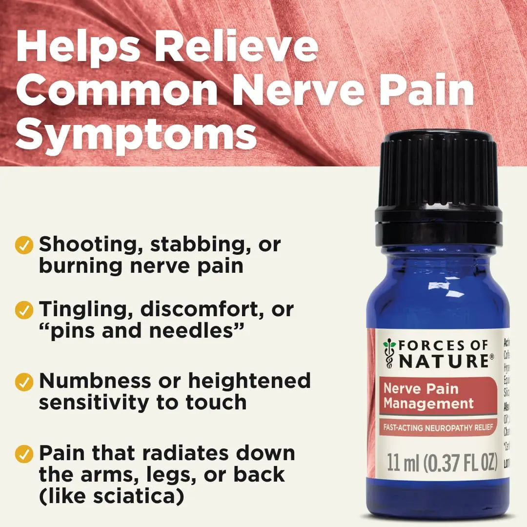 Forces of Nature Nerve Pain Management, Organic Topical Relief for Neuropathy & Nerve Discomfort, Homeopathic Medicine Supports Relief from Shooting Pains for Back, Hands, Legs and Feet, .37 fl oz Forces of NatureAu supplements