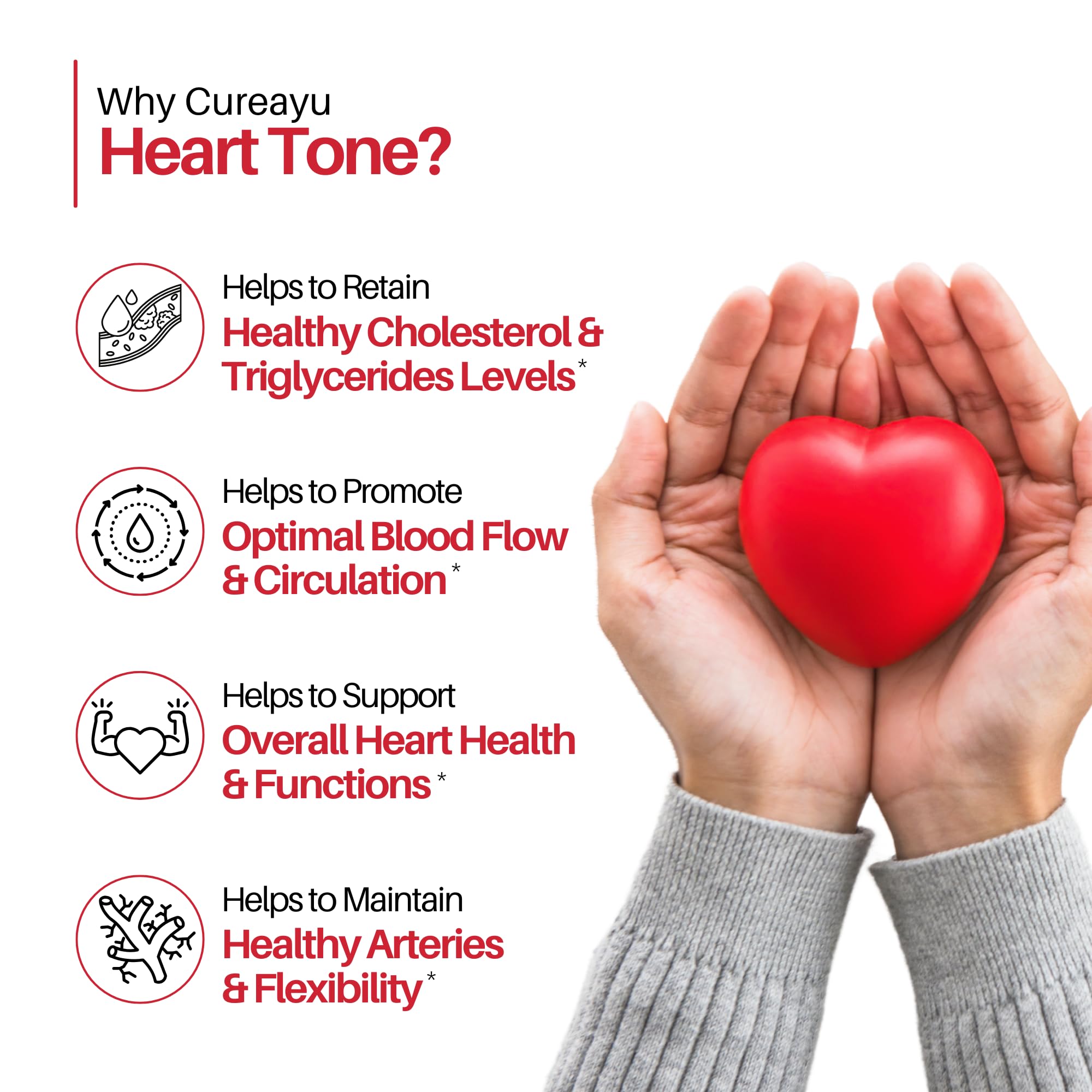 Cureayu Heart Tone Capsules | Natural Heart Health Supplement | Supports Healthy Cholesterol & Triglycerides Levels | with Arjuna, Pushkarmool + 8 Other Herbs | 90 Capsules CureayuAu supplements