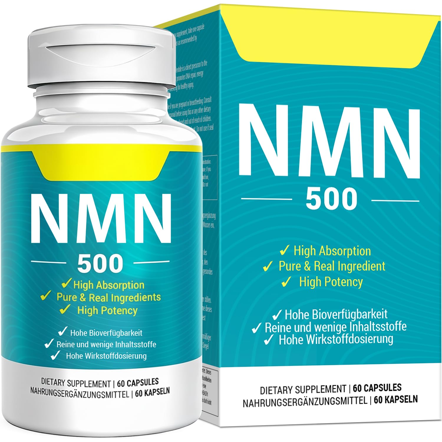 Vegan NMN Supplement 500mg, Higher Absorption - 99% Pure NMN (Nicotinamide Mononucleotide)for NAD+, Cellular Energy Immune Muscle, Anti-Aging & Longevity, Stabilized NMN - 60 Capsules (60 Days Supply) NivantavAu supplements