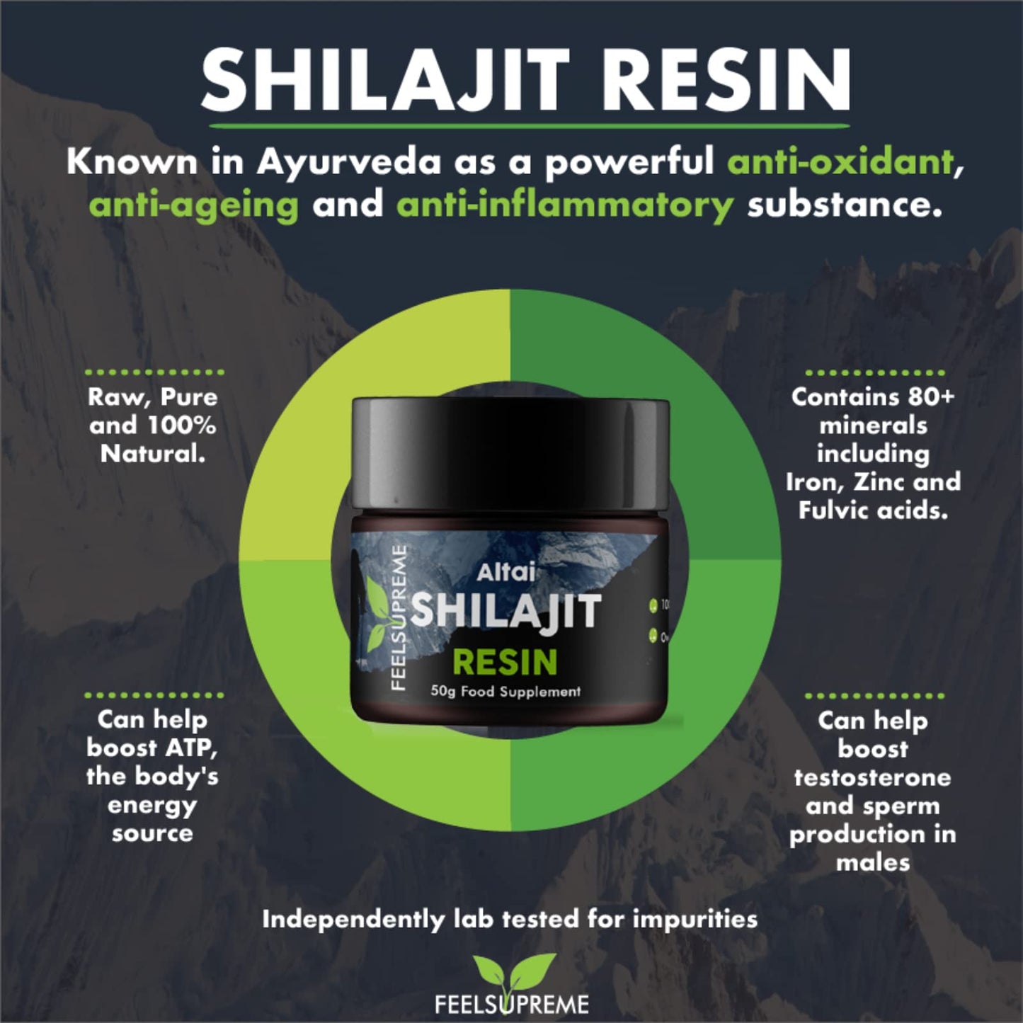 Natural Black Altai Shilajit Resin Large (50g) Pot | 100% Pure Additive Free | 80 Trace Feel SupremeUS supplements