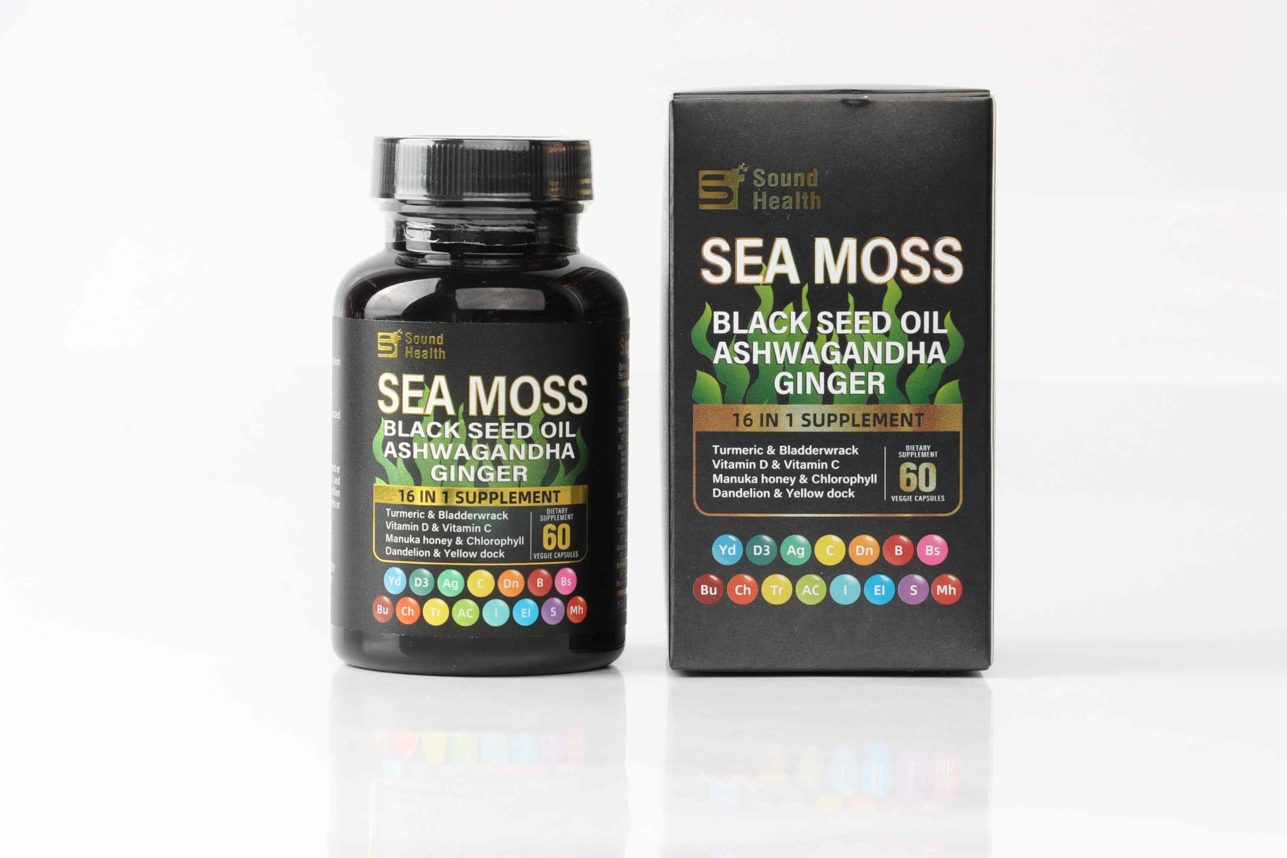 Sea Moss Capsules with Ashwagandha, Turmeric, Bladderwrack, Vitamins C & D for Natural Energy, Sleep Support & Hair Growth, 1200mg Herbal Blend, for Man & Women, Third-Party Tested，16-in-1 Supplement SoundHealthAu supplements