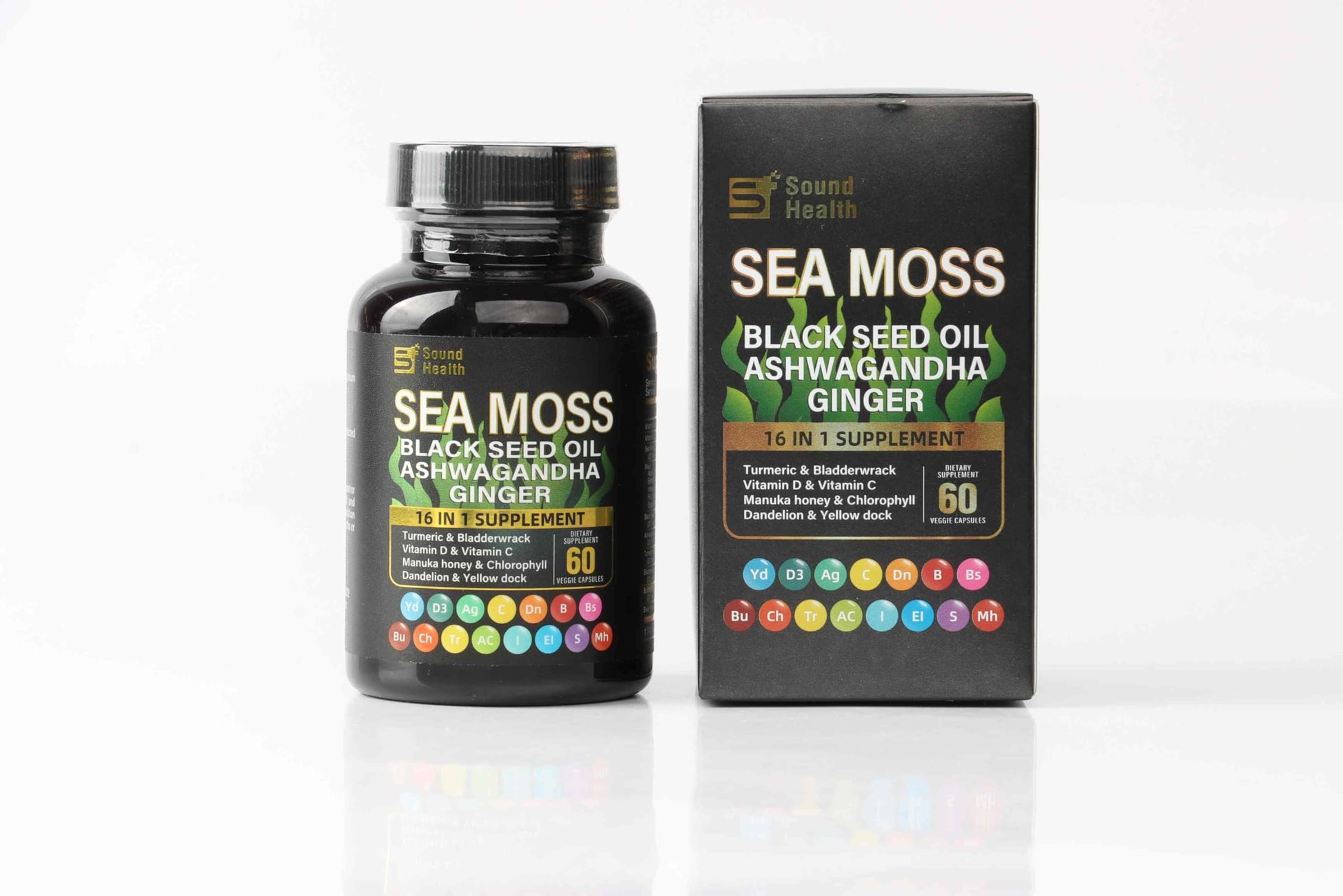 Sea Moss Capsules with Ashwagandha, Turmeric, Bladderwrack, Vitamins C & D for Natural Energy, Sleep Support & Hair Growth, 1200mg Herbal Blend, for Man & Women, Third-Party Tested，16-in-1 Supplement SoundHealthAu supplements