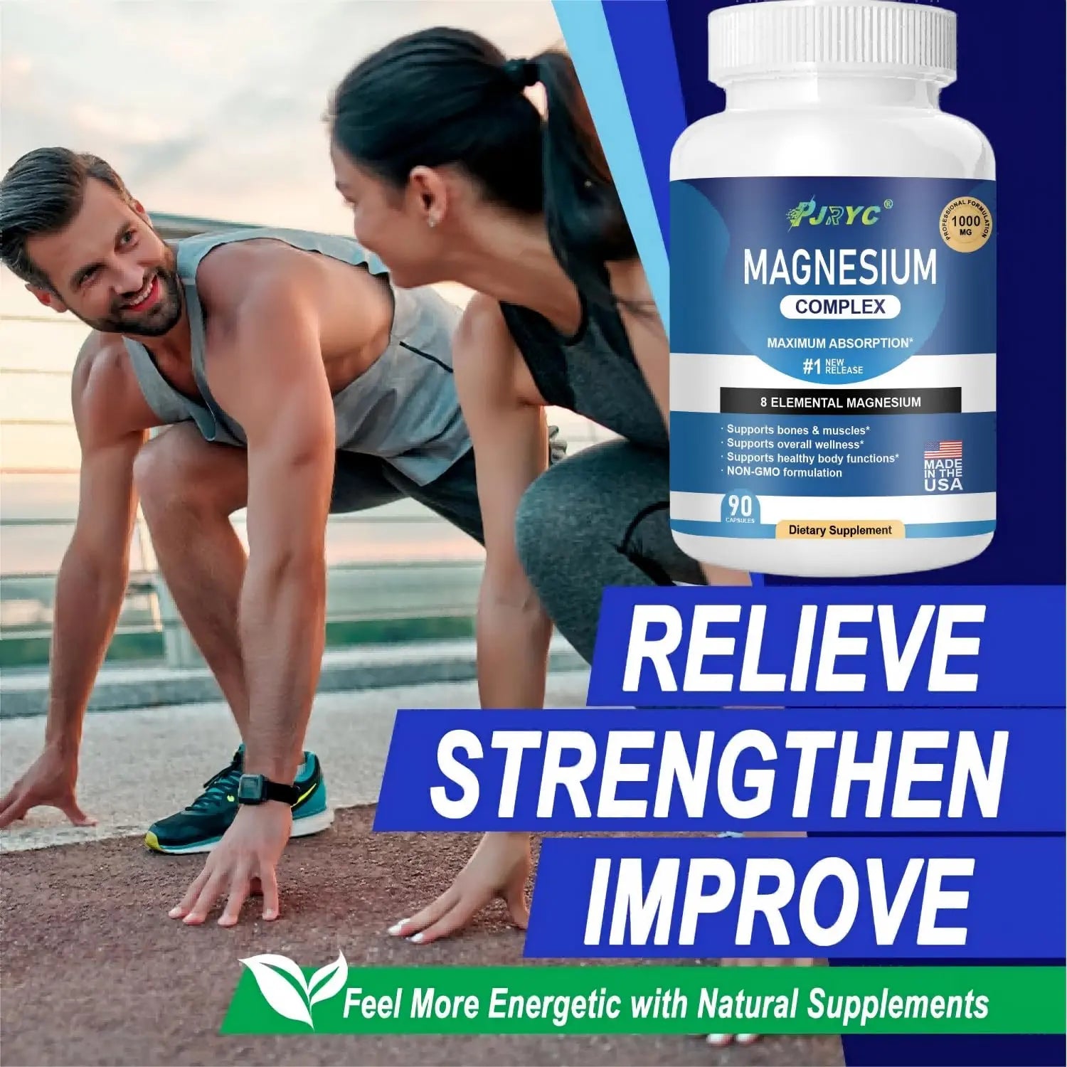 Magnesium Complex Supplement - 1000mg with 8 Magnesium Forms: Glycinate, Citrate, Malate, Taurate & Orotate - Supports Muscle Function, Bone Strength & Relaxation - Vegan, Non-GMO - 180 Capsules PJRYCnz supplements