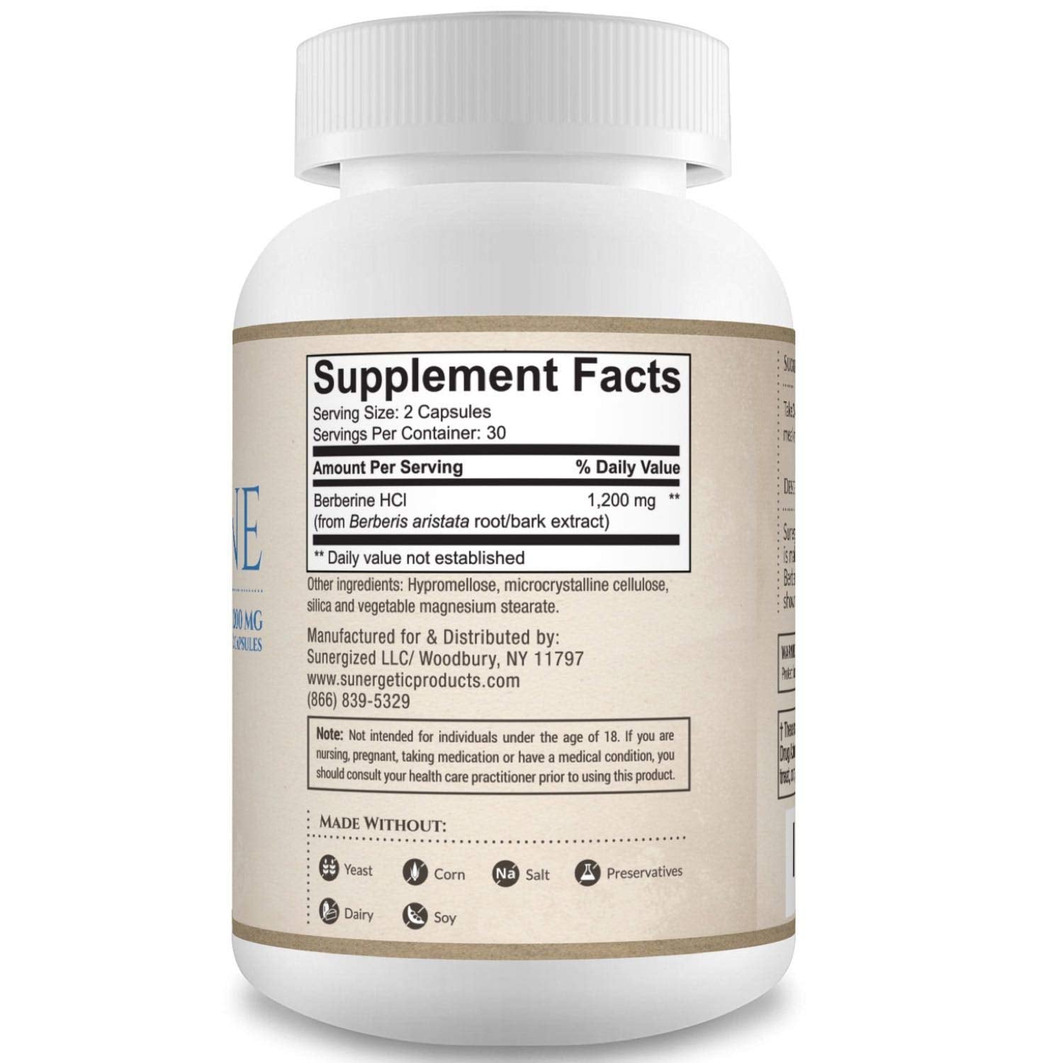 Premium Berberine Supplement - 1200mg of Berberine Per Serving - Berberine HCL SunergeticUS supplements
