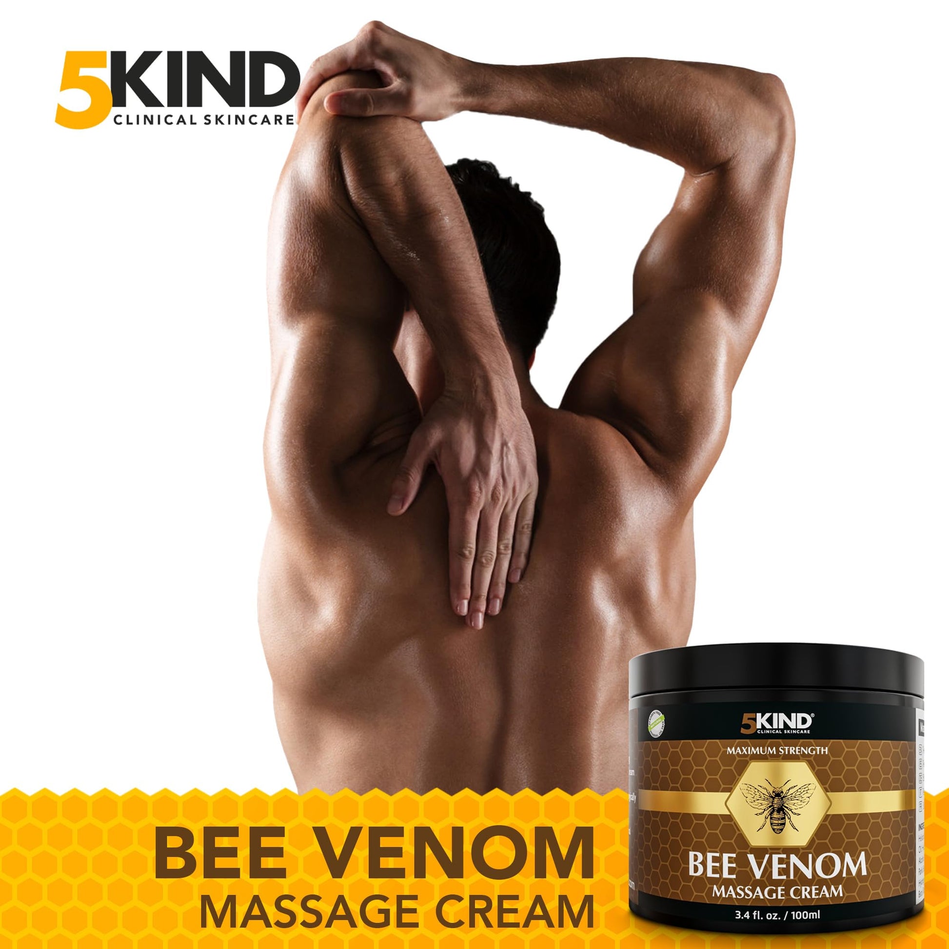 5kind Maximum Strength Bee Venom Cream - Naturally Massage Joints & Muscles, Lower Back, Knee, Neck, Shoulder, Hip & Feet - Responsibly Sourced Premium Bee Venom Cream 3.4 Fl Oz 5kind clinical skincareAu supplements