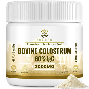Kroppssund Bovine Colostrum Powder Supplement 3000 mg - Extra High 60% IgG Bovine Colostrum - Gut, Bone, Exercise, Immune - 50 Servings (1 Bottle) KroppssundAu supplements