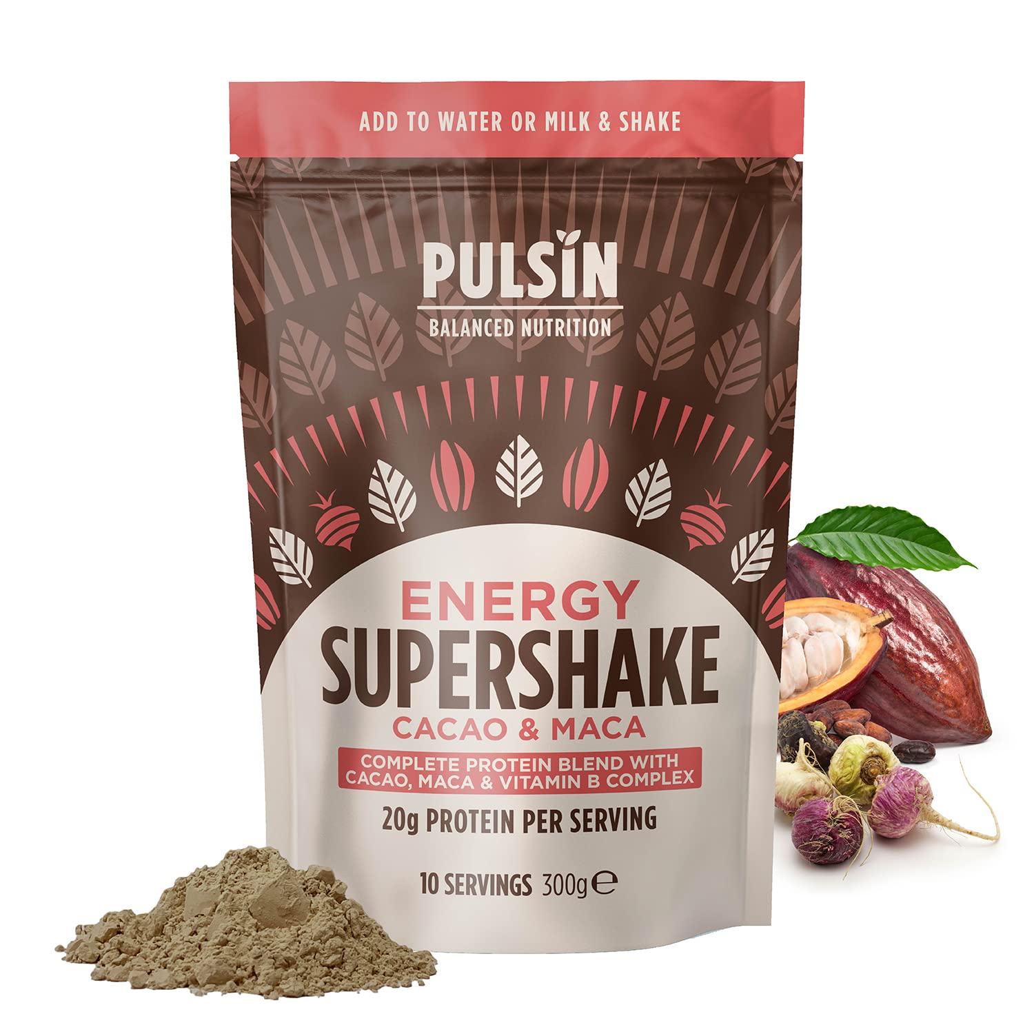 Pulsin - Cacao & Maca Vegan Supershake - 300g - Plant Based Vegan Energy Support Protein Powder PulsinAu supplements